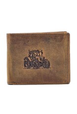 Leathe Fox Leren portemonnees - Leren Portemonnee met Tractor print bruin