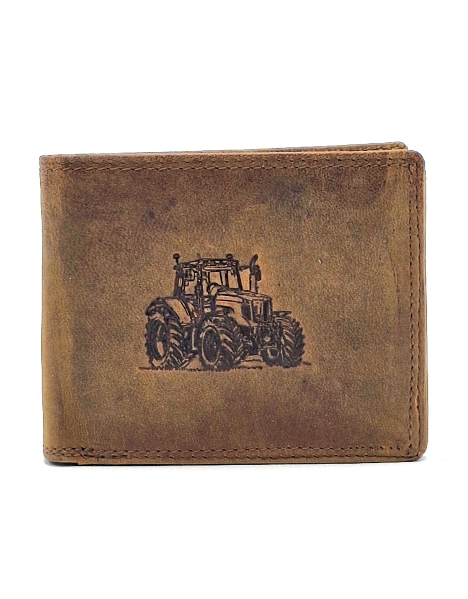 Leathe Fox Leren portemonnees - Leren Portemonnee met Tractor print bruin