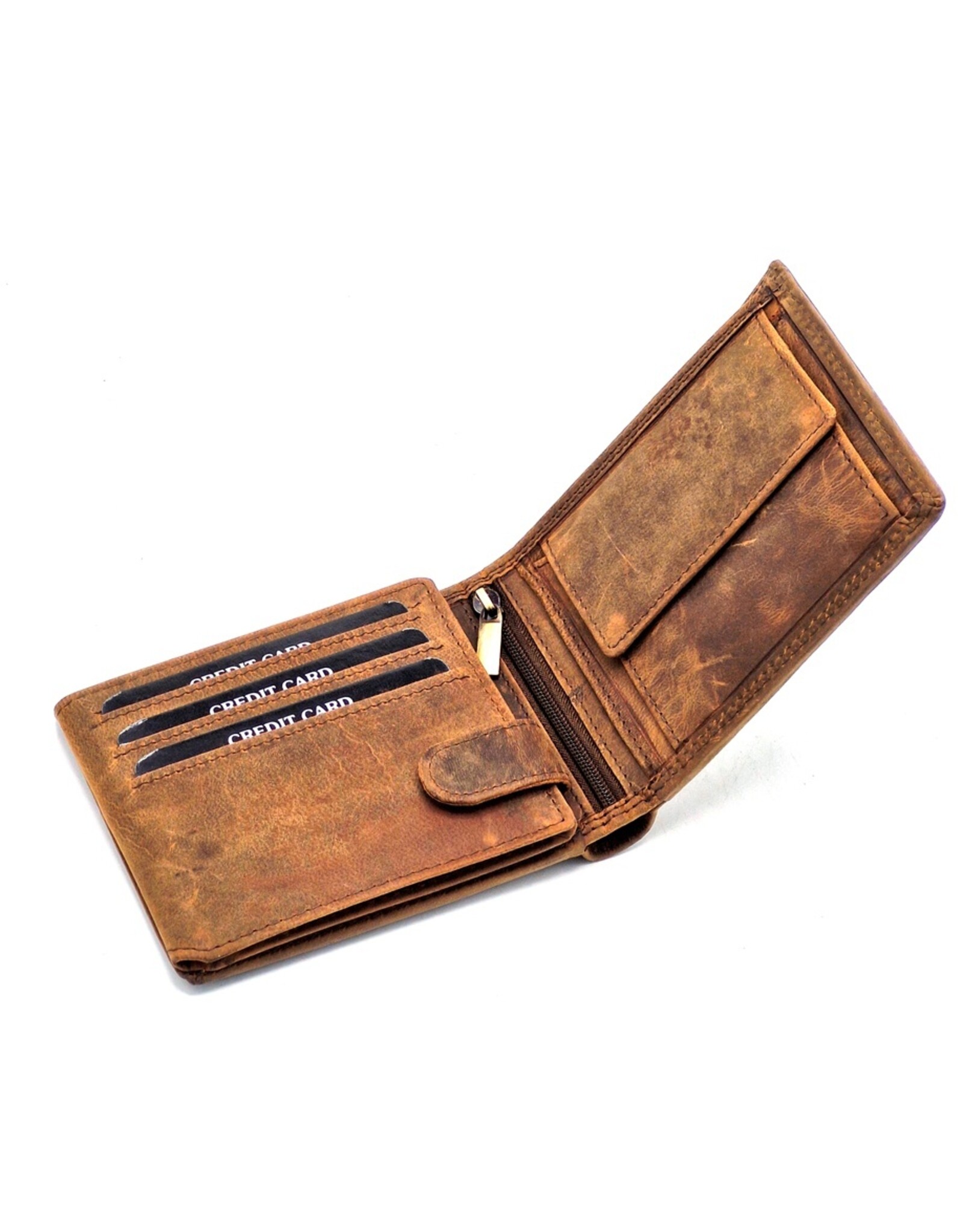 Leathe Fox Leather wallets - Leather Wallet with Tractor print brown
