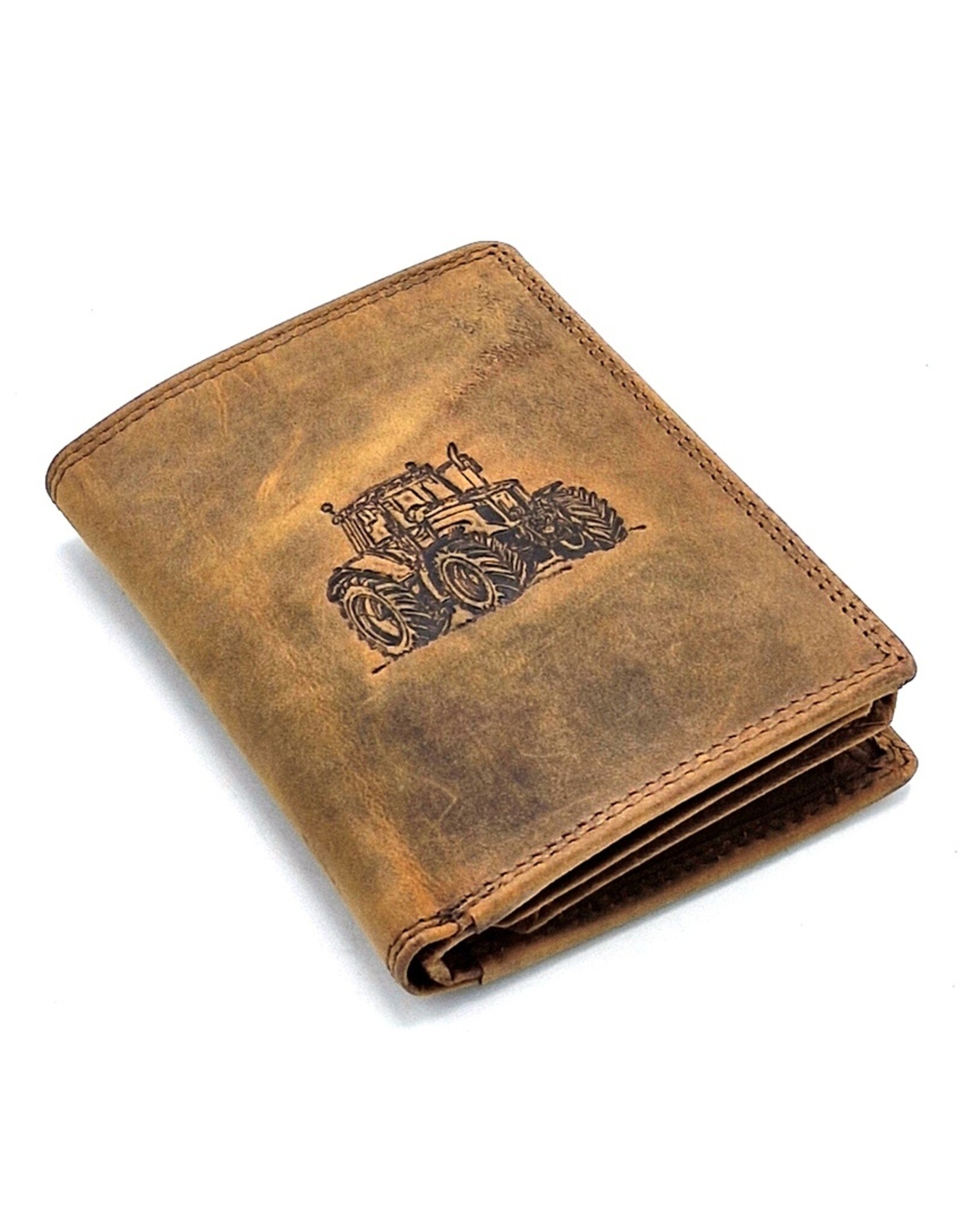 Leather Fox Leren portemonnees - Leren Portemonnee met Tractor print verticaal