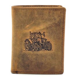 Leather Fox Leather Wallet with Tractor print vertical