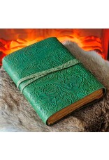 JM Handicrafts Miscellaneous - Groen Leren Dagboek Bloemenrelief en Sleutel Handgemaakt Vintage