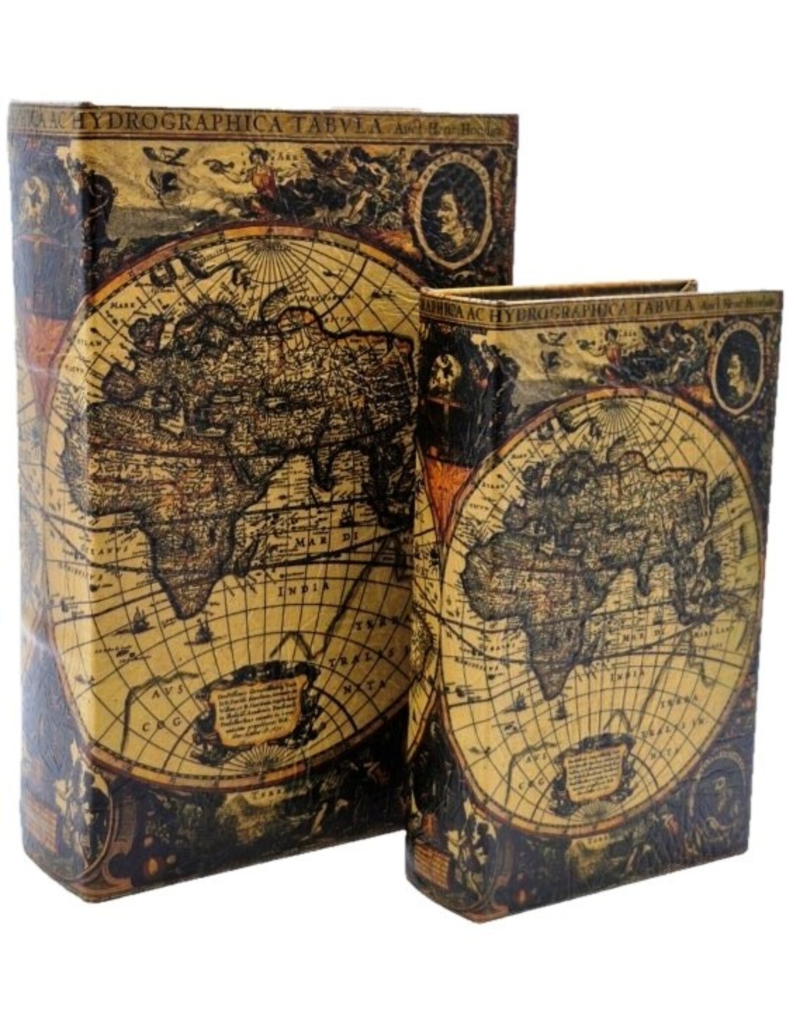 Trukado Giftware & Lifestyle - Opbergdoos Boek Wereldkaart Set van 2-M