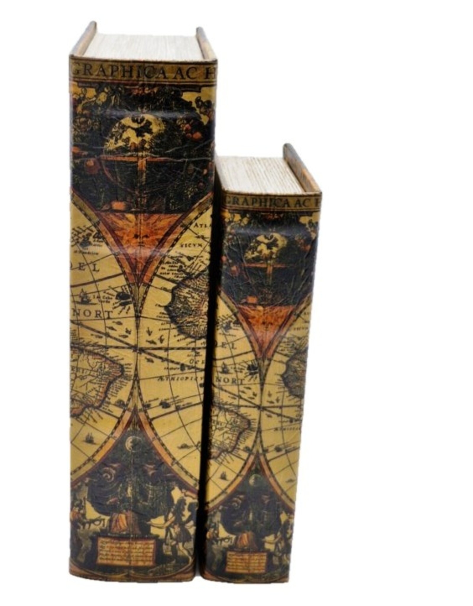 Trukado Giftware & Lifestyle - Opbergdoos Boek Wereldkaart Set van 2-M