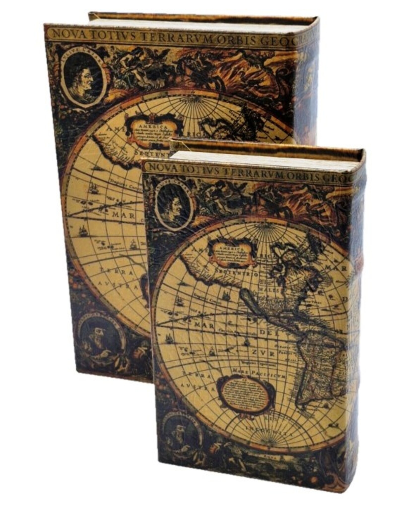 Trukado Giftware & Lifestyle - Opbergdoos Boek Wereldkaart Set van 2-M
