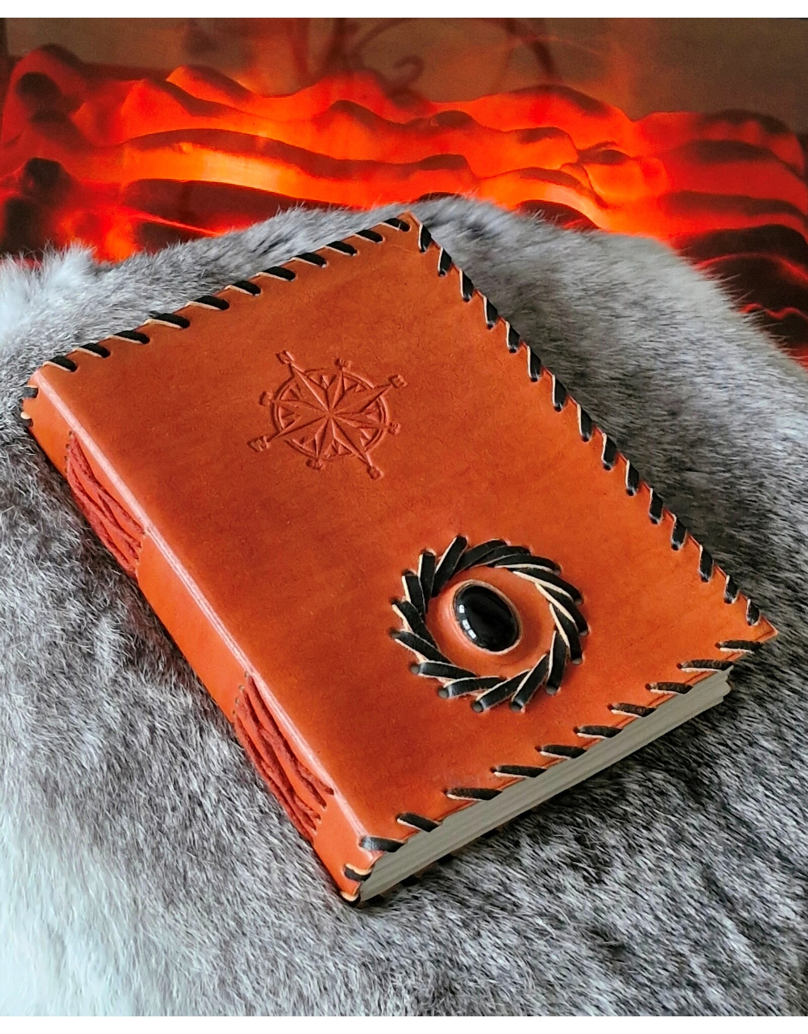 AWG Miscellaneous - Leather Notebook with Black Onyx & Compass 17cm x 12 cm