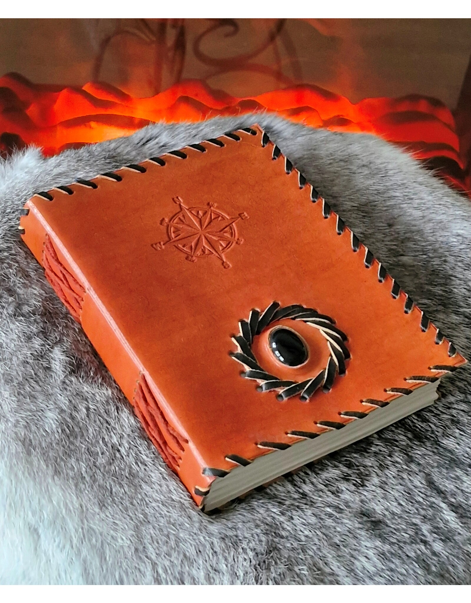 AWG Miscellaneous - Leather Notebook with Black Onyx & Compass 17cm x 12 cm