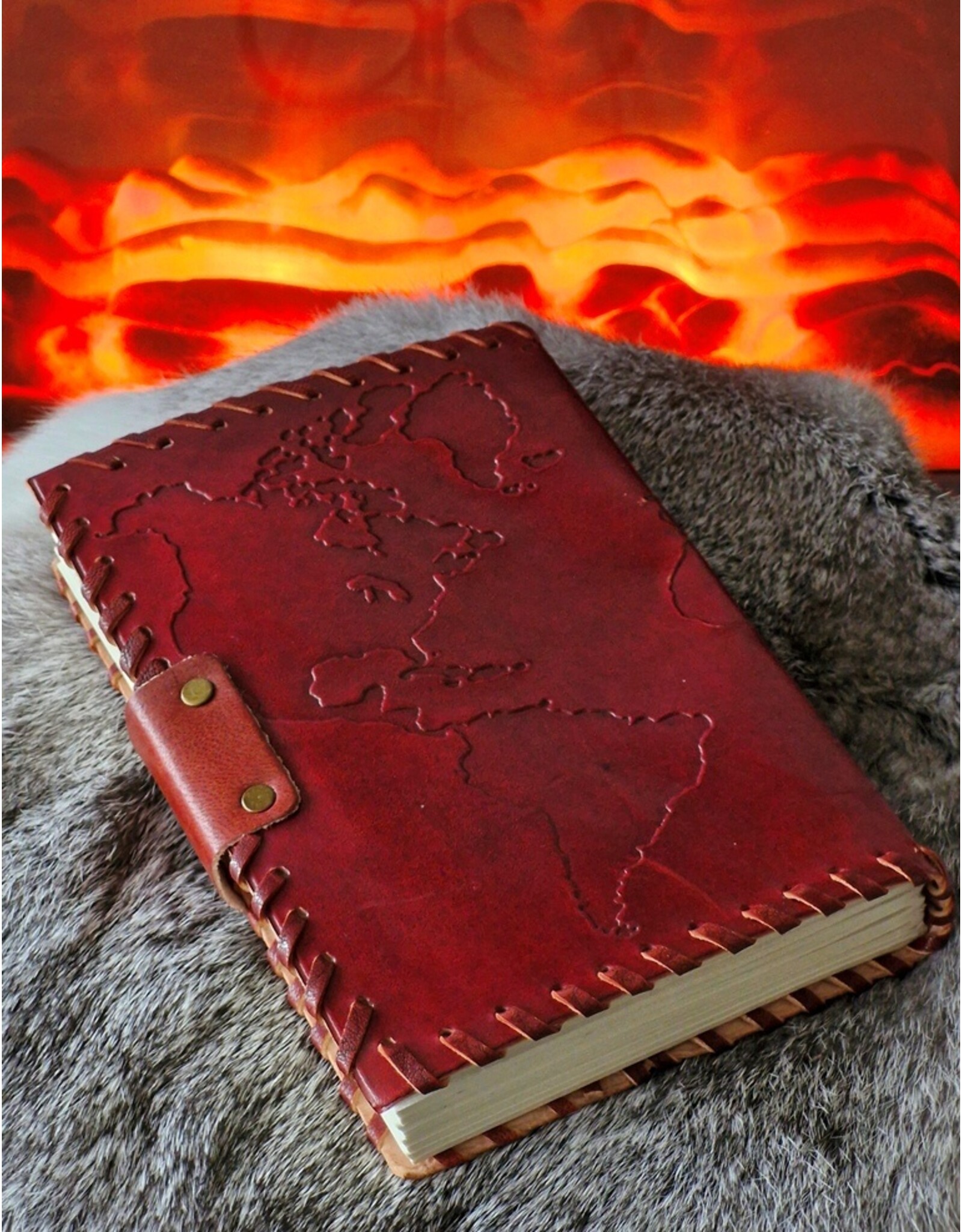 AWG Miscellaneous - Leren Notitieboek Wereldkaart 18x13cm