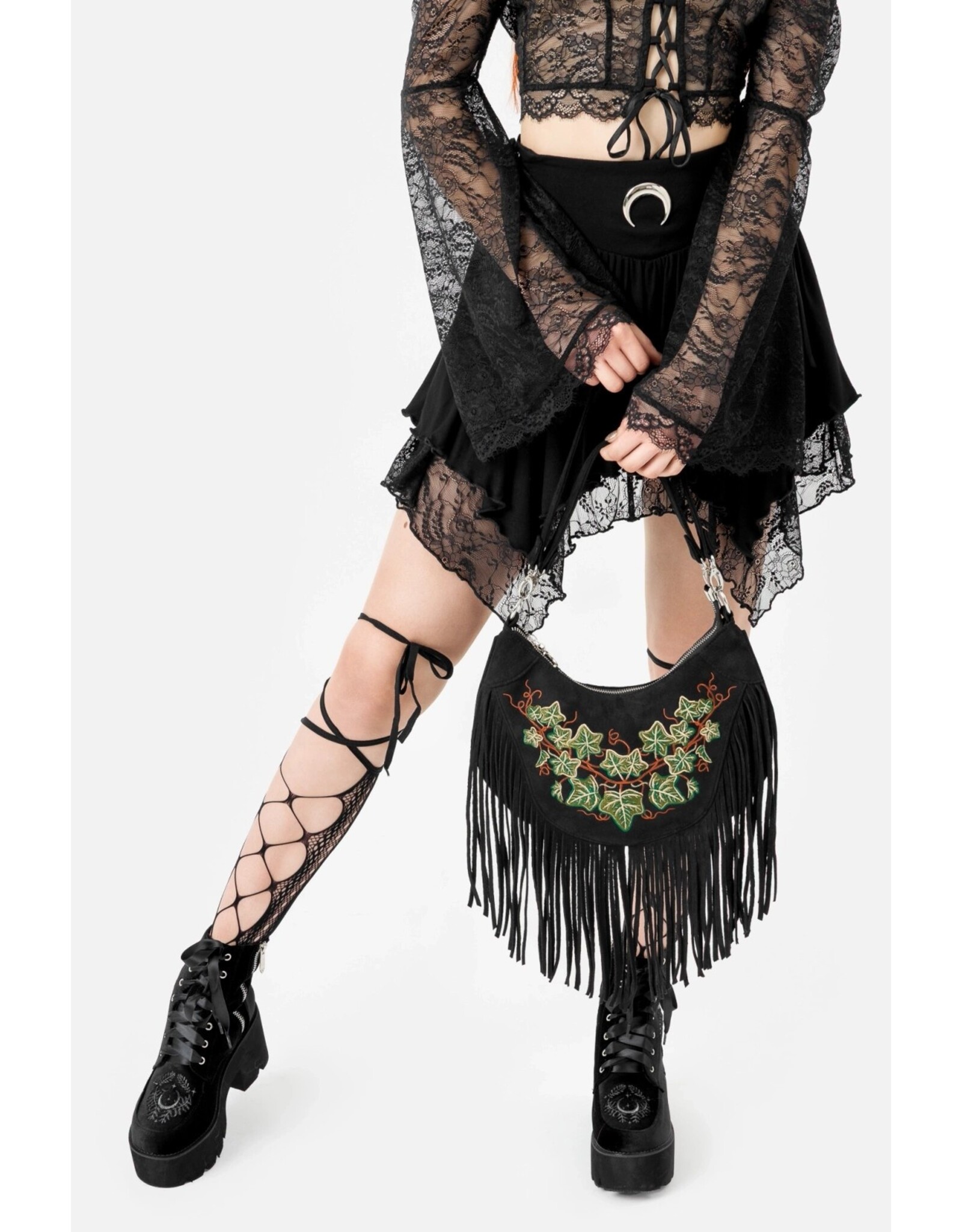 Restyle Fantasy bags and wallets - Bag with Embroidered Entwined Vines and Fringes