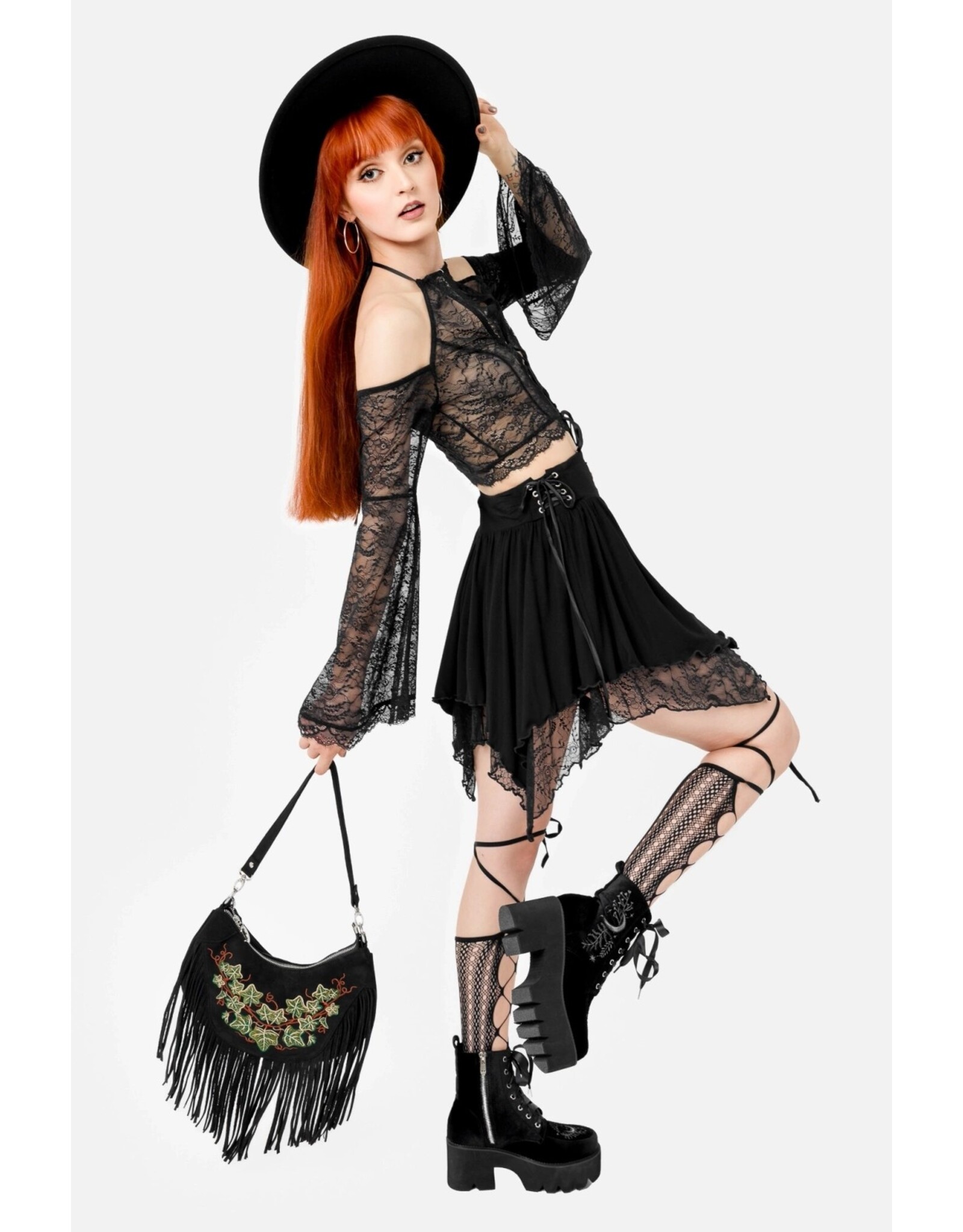 Restyle Fantasy bags and wallets - Bag with Embroidered Entwined Vines and Fringes