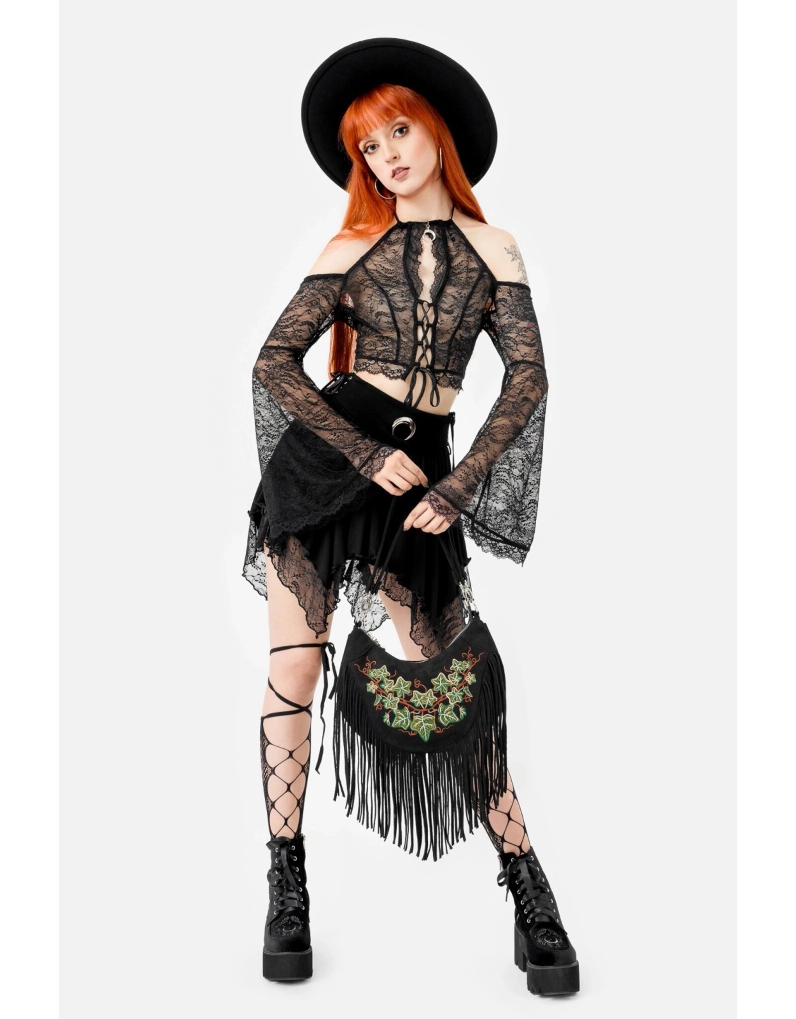 Restyle Fantasy bags and wallets - Bag with Embroidered Entwined Vines and Fringes