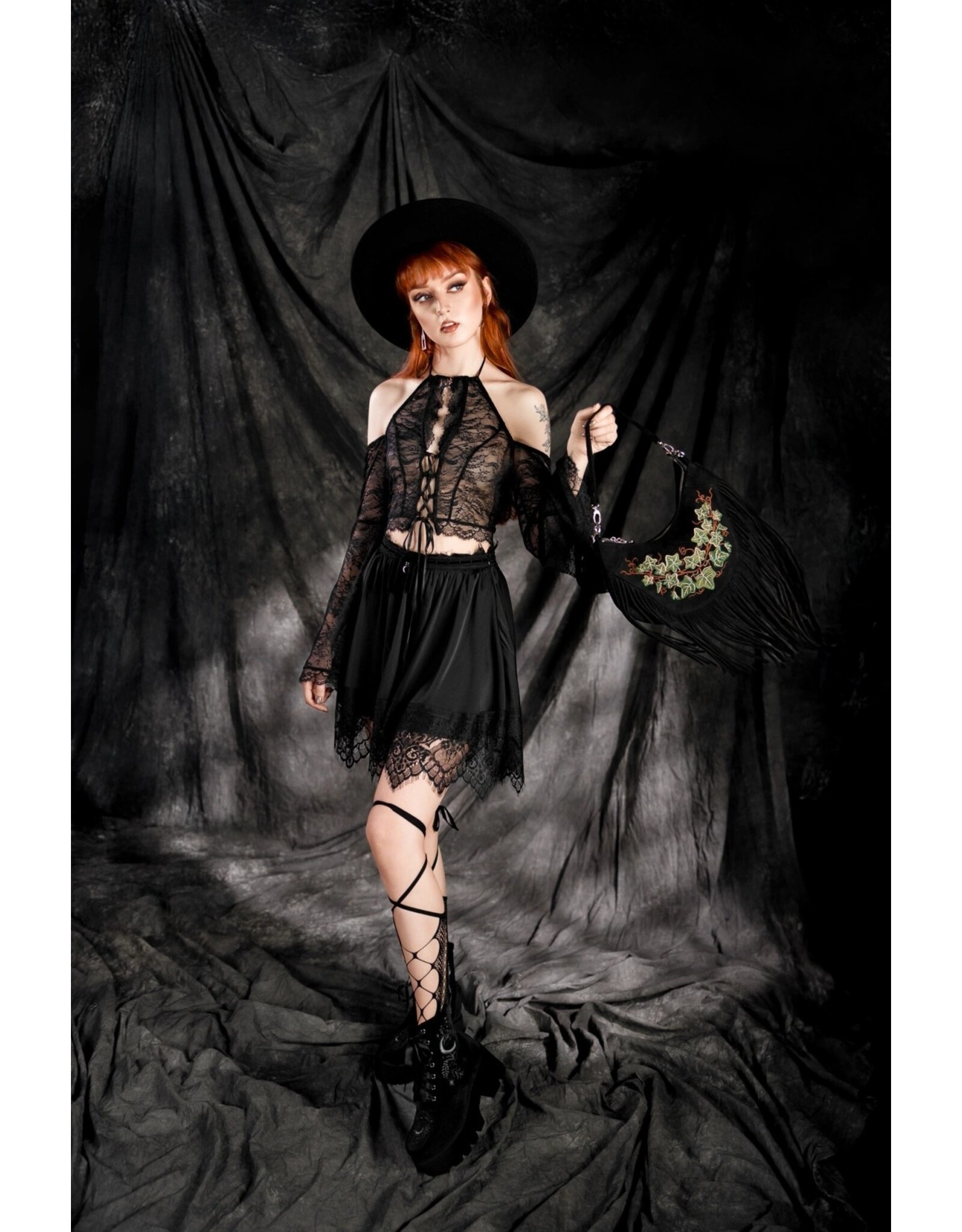 Restyle Fantasy bags and wallets - Bag with Embroidered Entwined Vines and Fringes