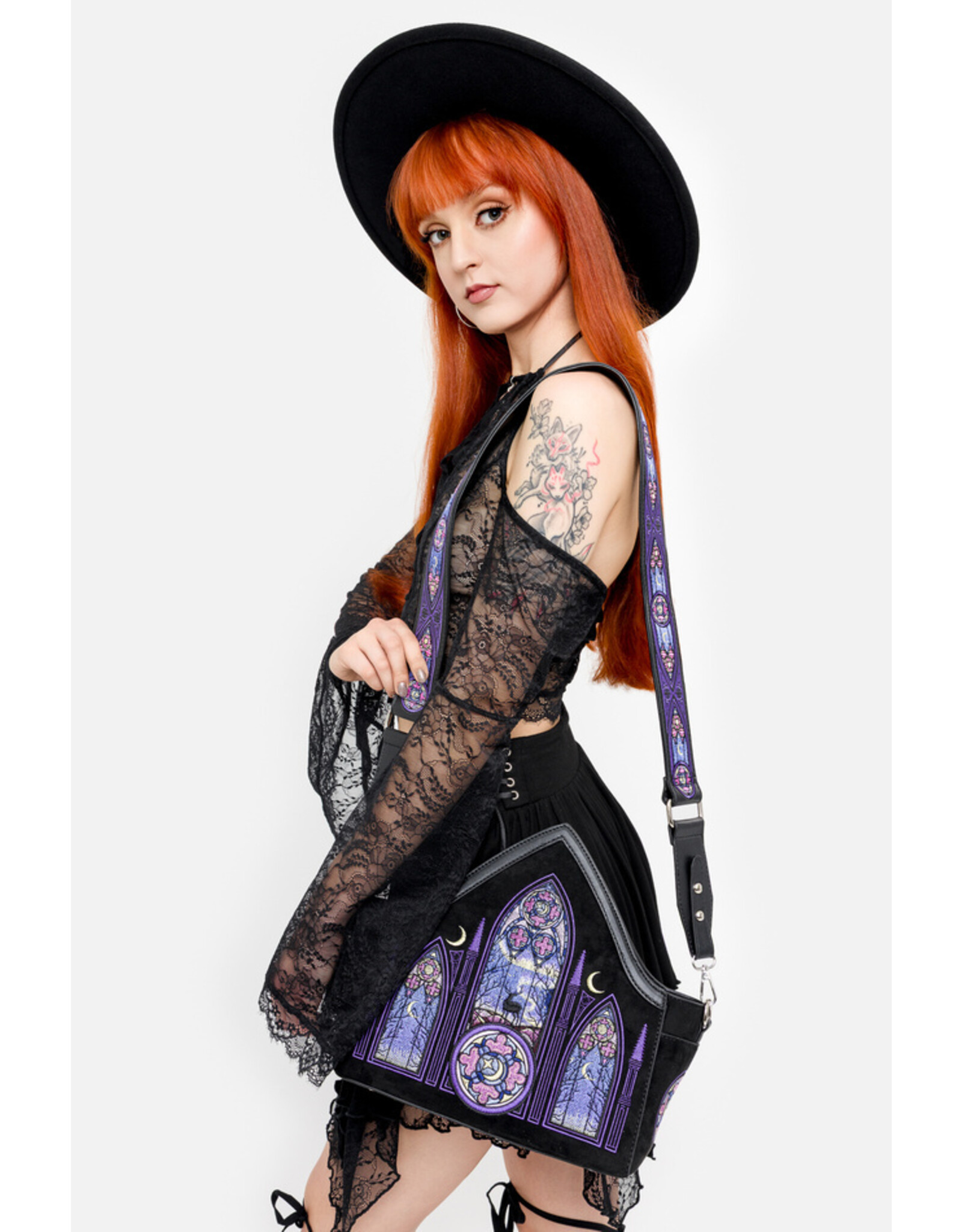 Restyle Gothic tassen Steampunk tassen - Aurora handtas met Noorderlicht Boorduurwerk