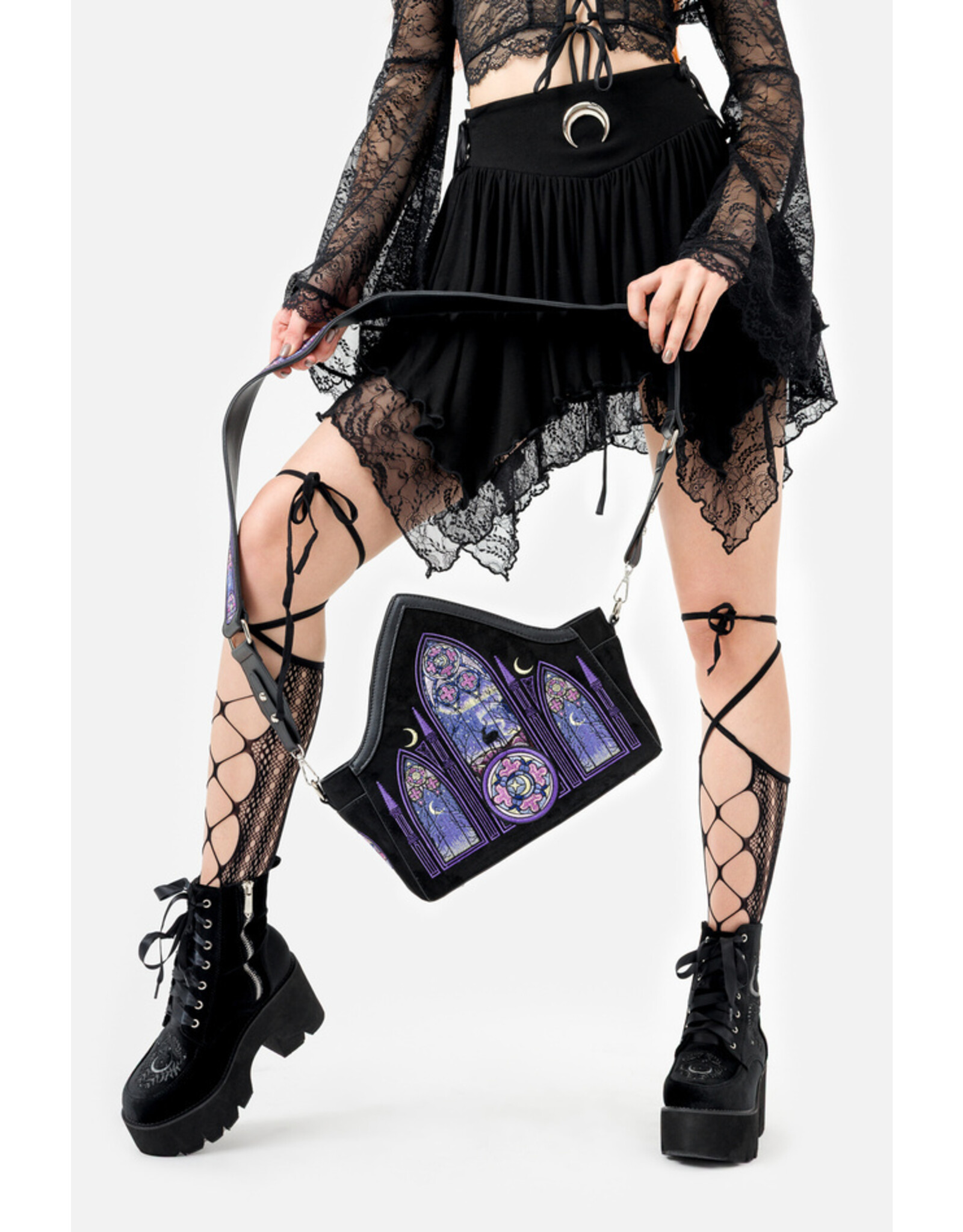 Restyle Gothic tassen Steampunk tassen - Aurora handtas met Noorderlicht Boorduurwerk