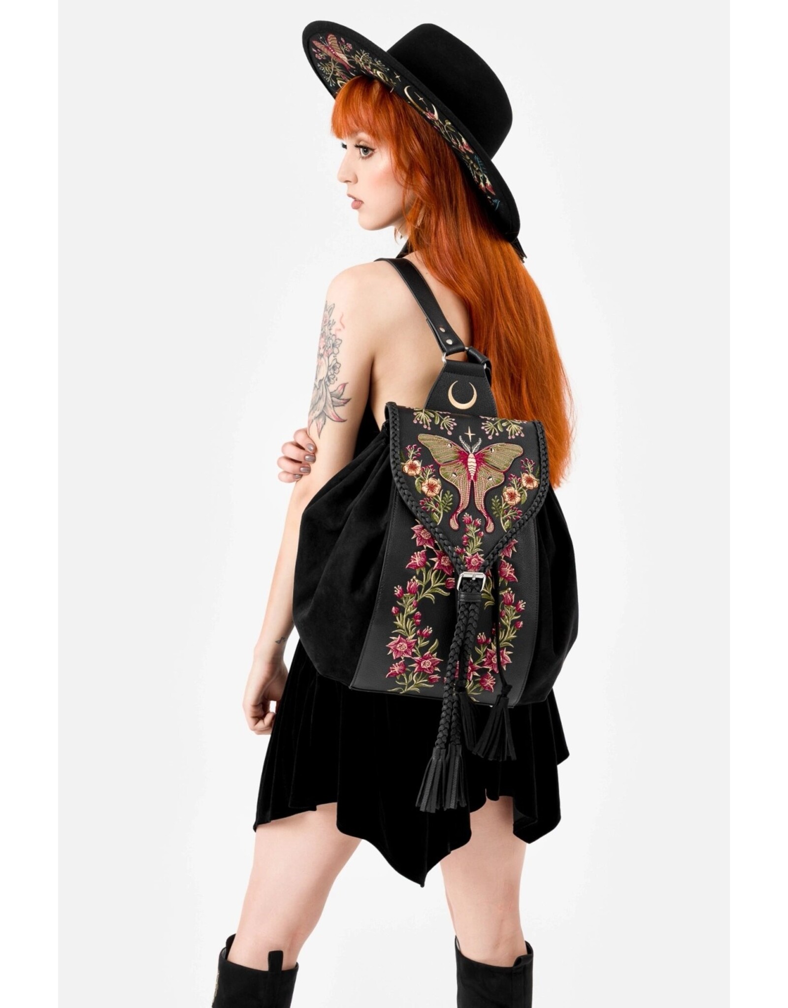 Restyle Fantasy bags and wallets - Wilderwood Backpack with Embroidered Moth and Wild Flowers