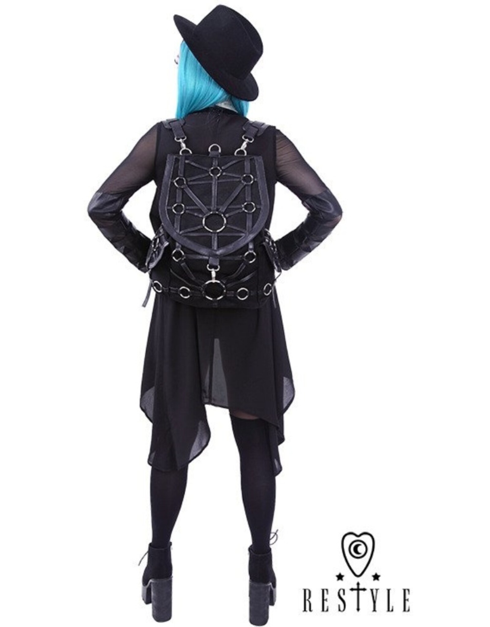 Restyle Gothic Tassen Steampunk Tassen - Occulte Zwarte Harnas Rugzak "O-Ring"