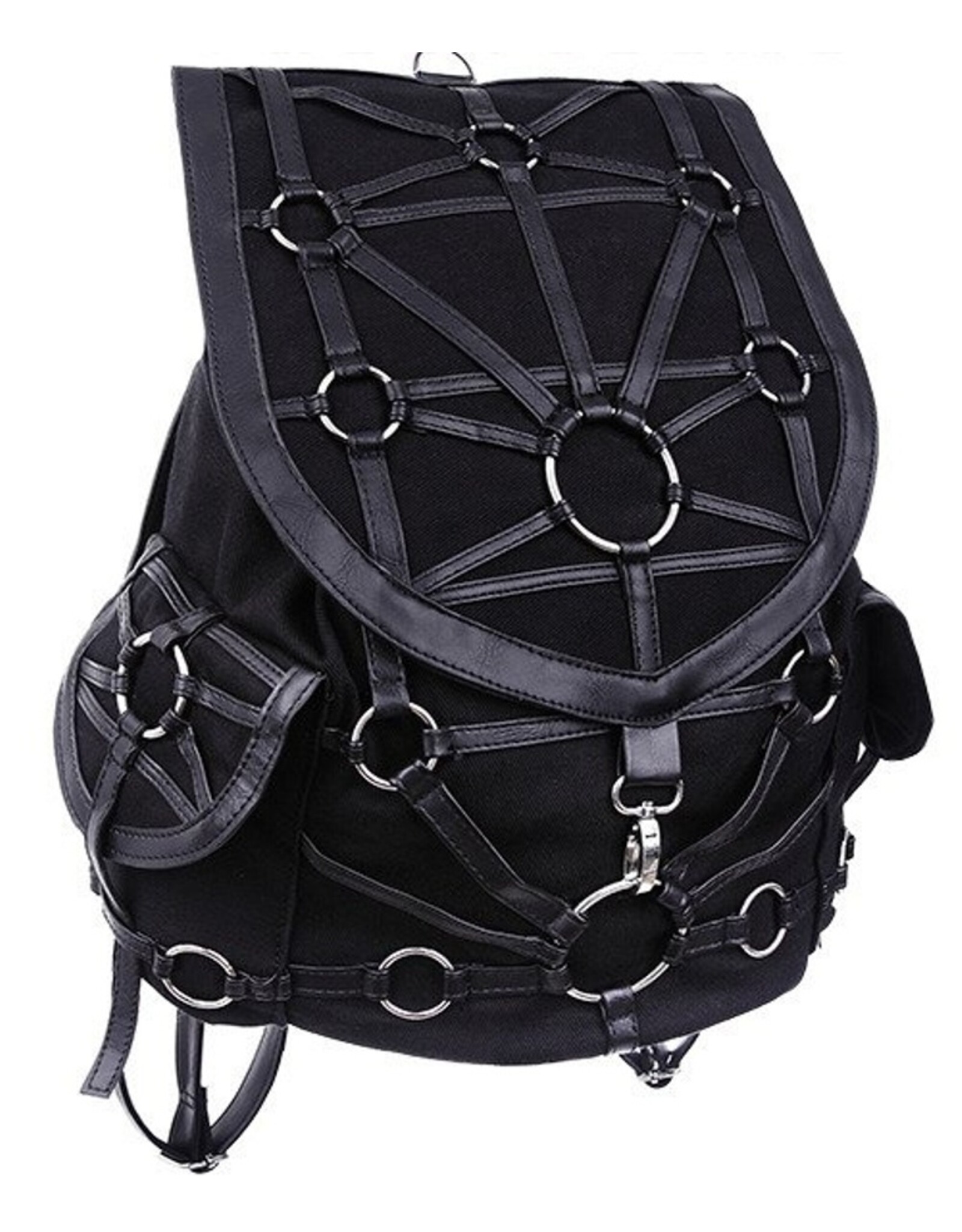 Restyle Gothic Tassen Steampunk Tassen - Occulte Zwarte Harnas Rugzak "O-Ring"