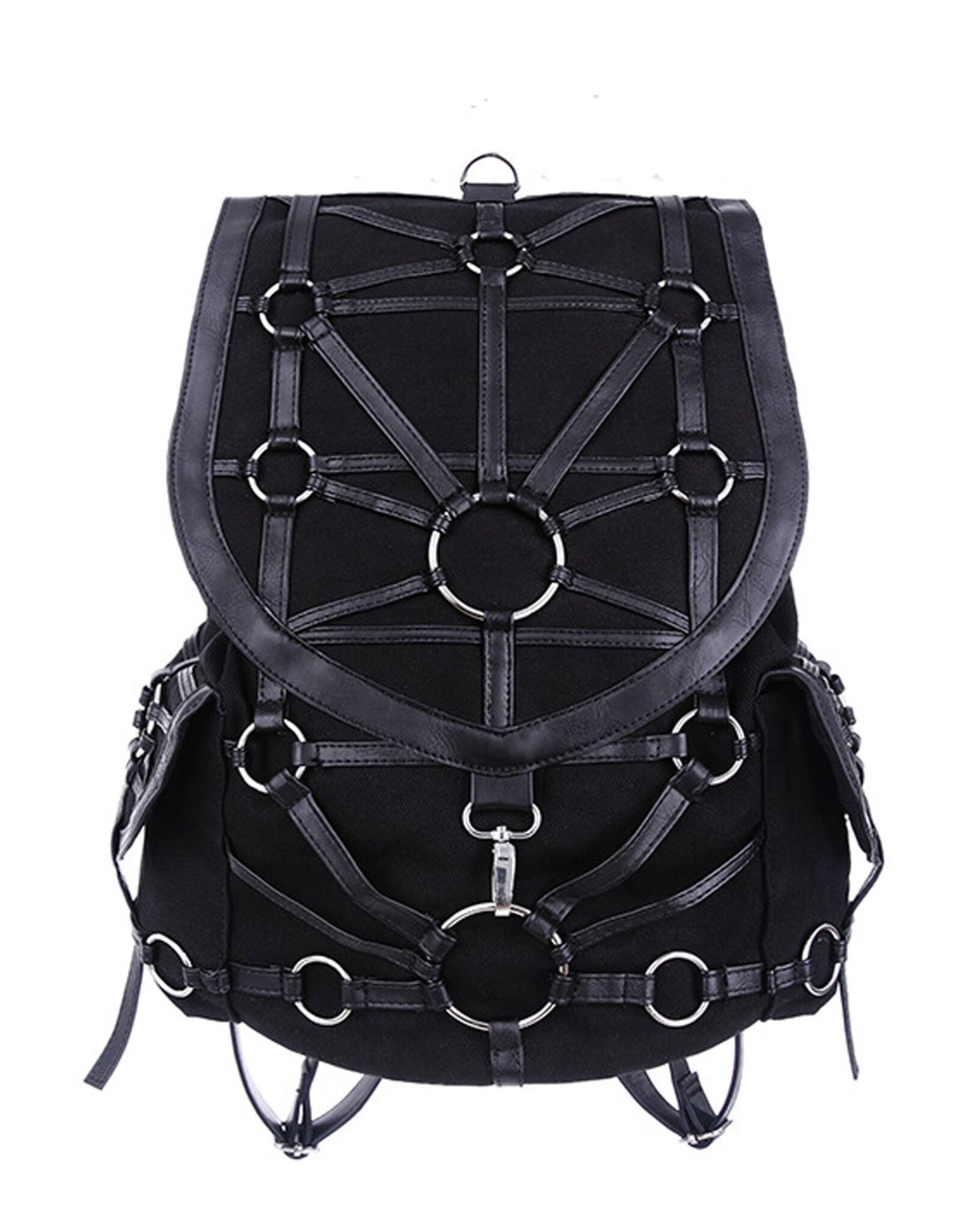 Restyle Gothic bags Steampunk bags - Occult Black Harness Backpack "O-Ring"