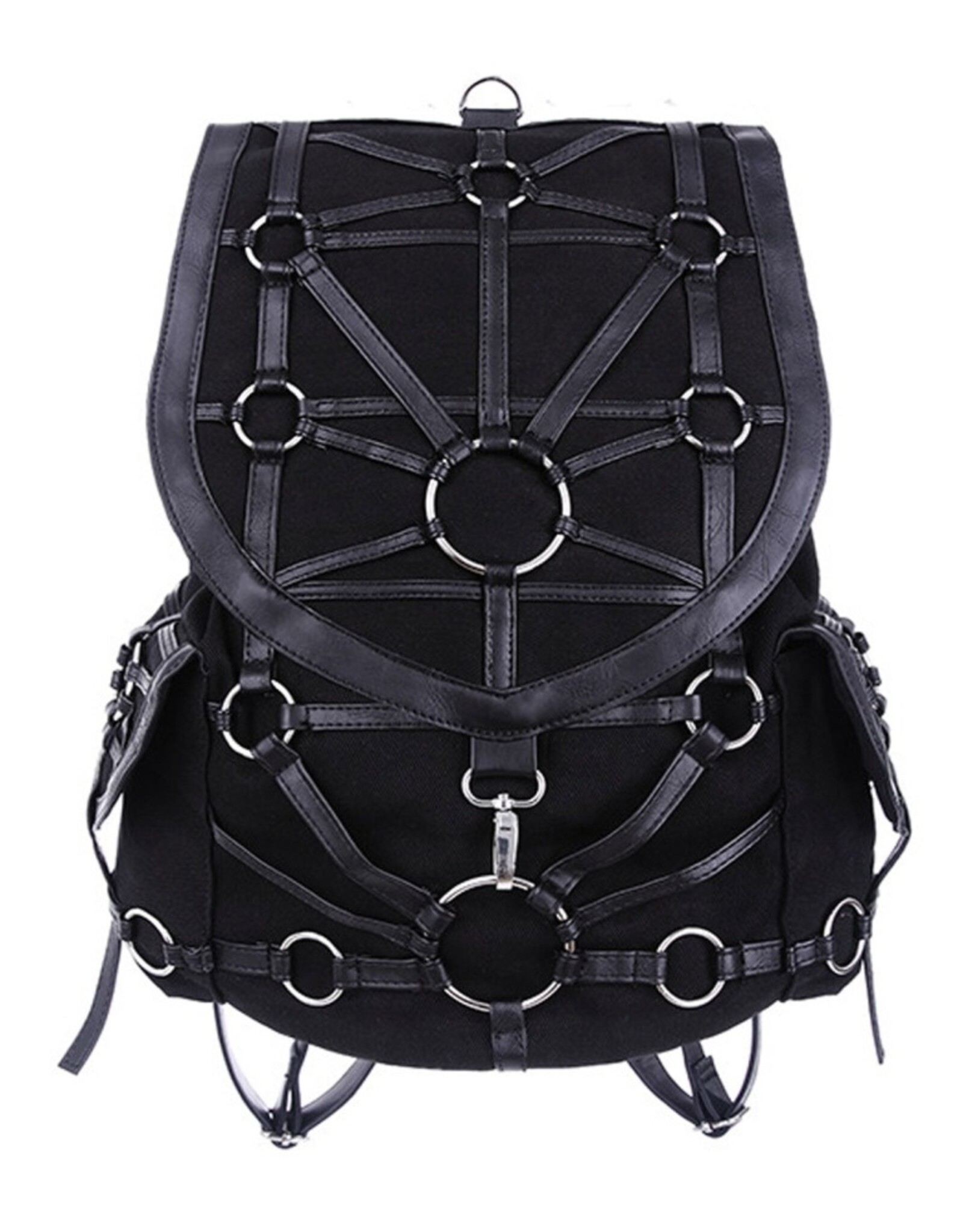 Restyle Gothic bags Steampunk bags - Occult Black Harness Backpack "O-Ring"