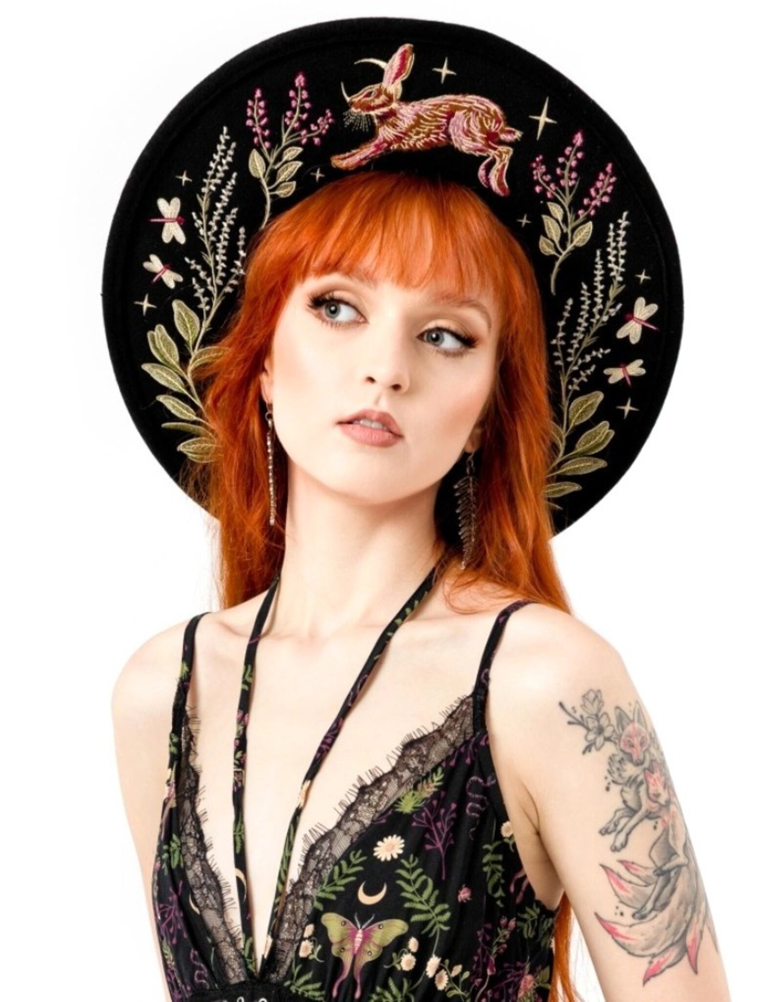 Restyle Gothic and Steampunk accessories - Hare Moon Hat with Magical Embroidery