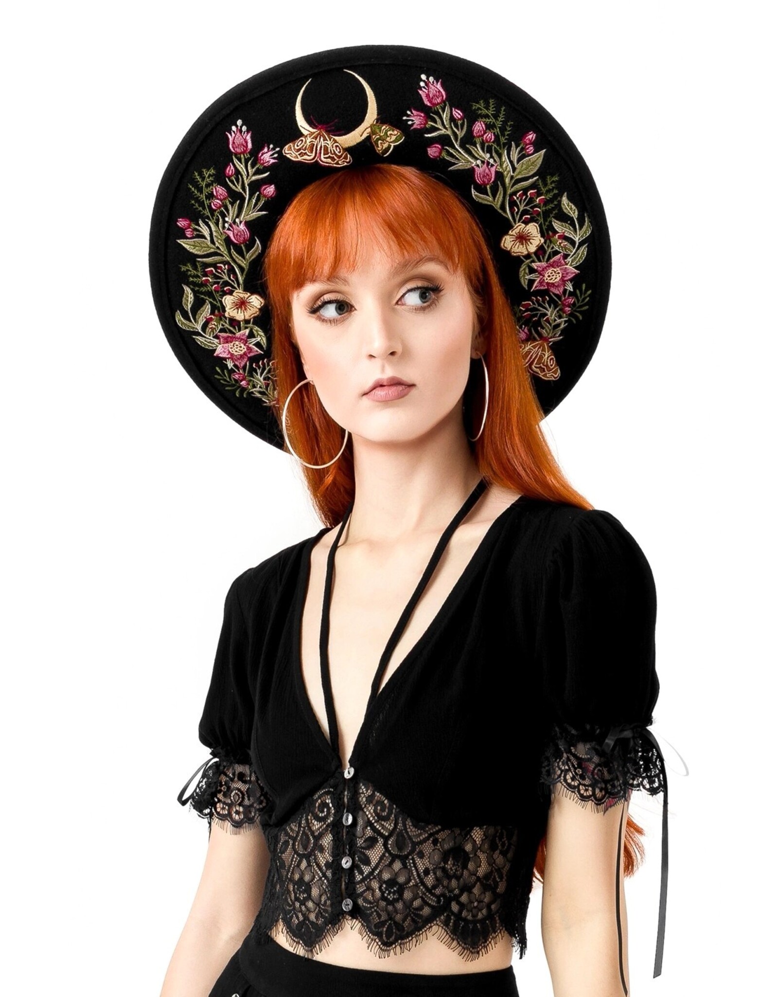 Restyle Gothic en Steampunk accessoires - Wildflower Hoed met Magisch Borduurwerk