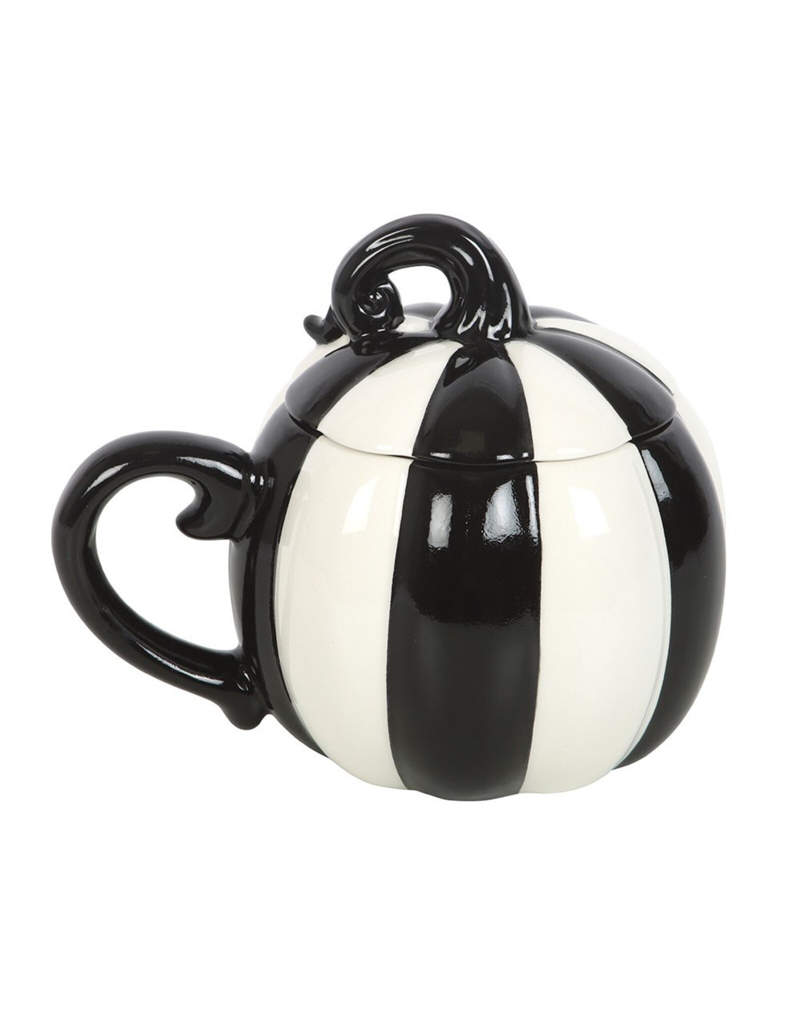 SDW Giftware & Lifestyle - Pumpkin Lidded Mug - Black and White Striped