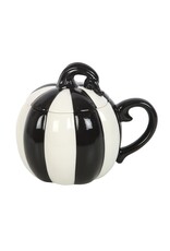 SDW Giftware & Lifestyle -  Pompoen Mok met Deksel - Zwart-wit Gestreept