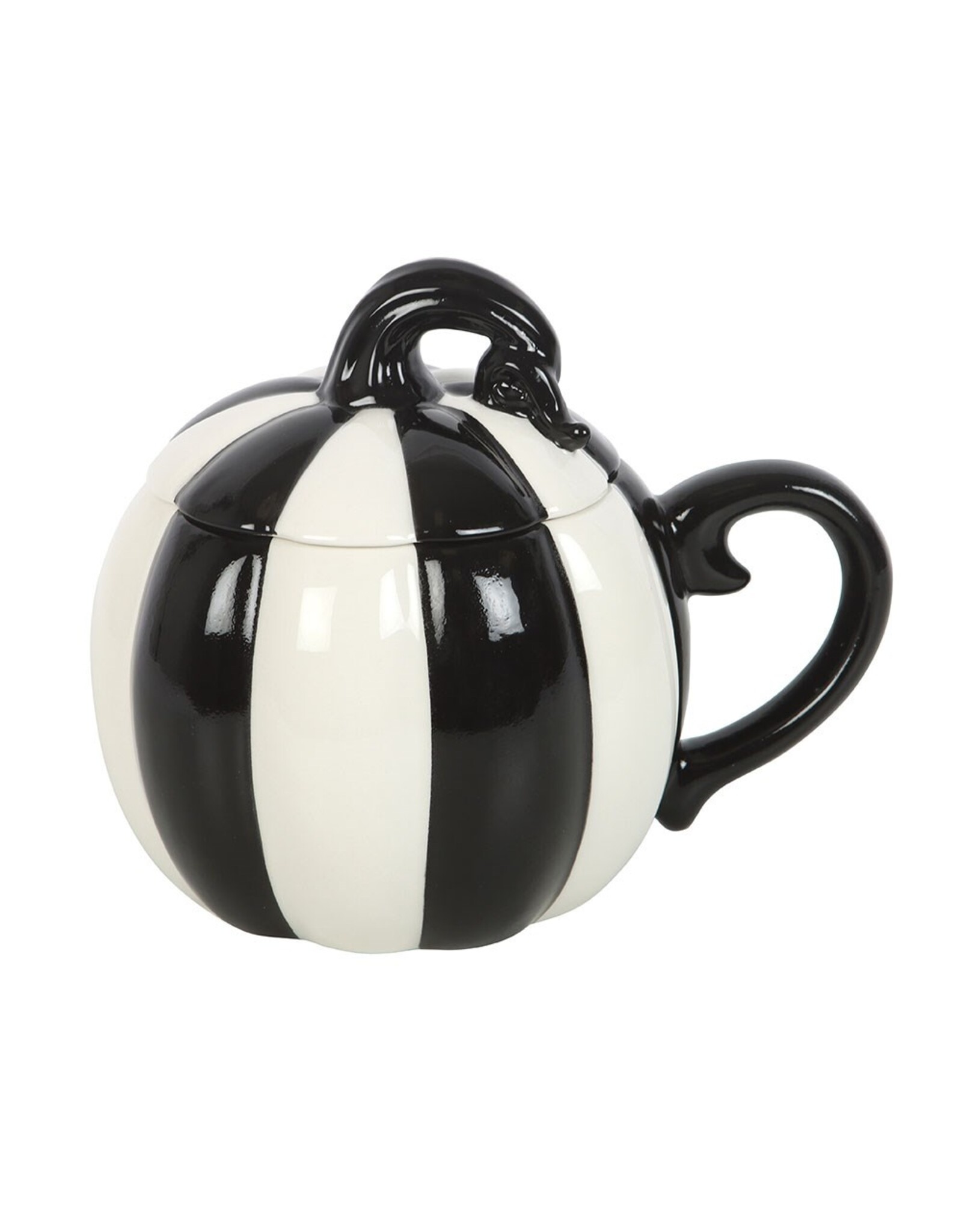 SDW Giftware & Lifestyle - Pumpkin Lidded Mug - Black and White Striped