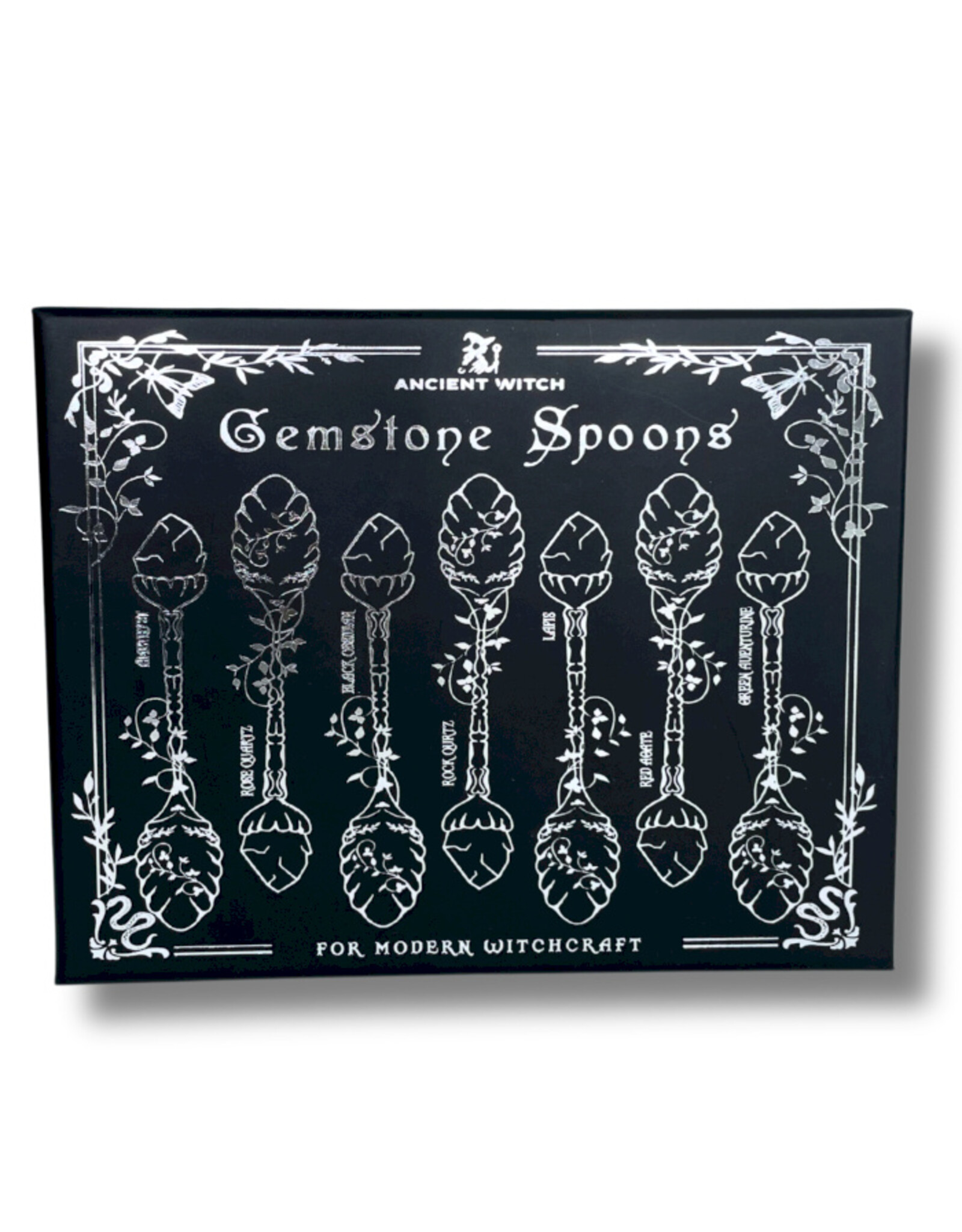 AWG Miscellaneous - Set of 7 Witch Spoons with Gemstone Crystals Dark Silver