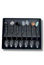 AWG Miscellaneous - Set of 7 Witch Spoons with Gemstone Crystals Dark Silver