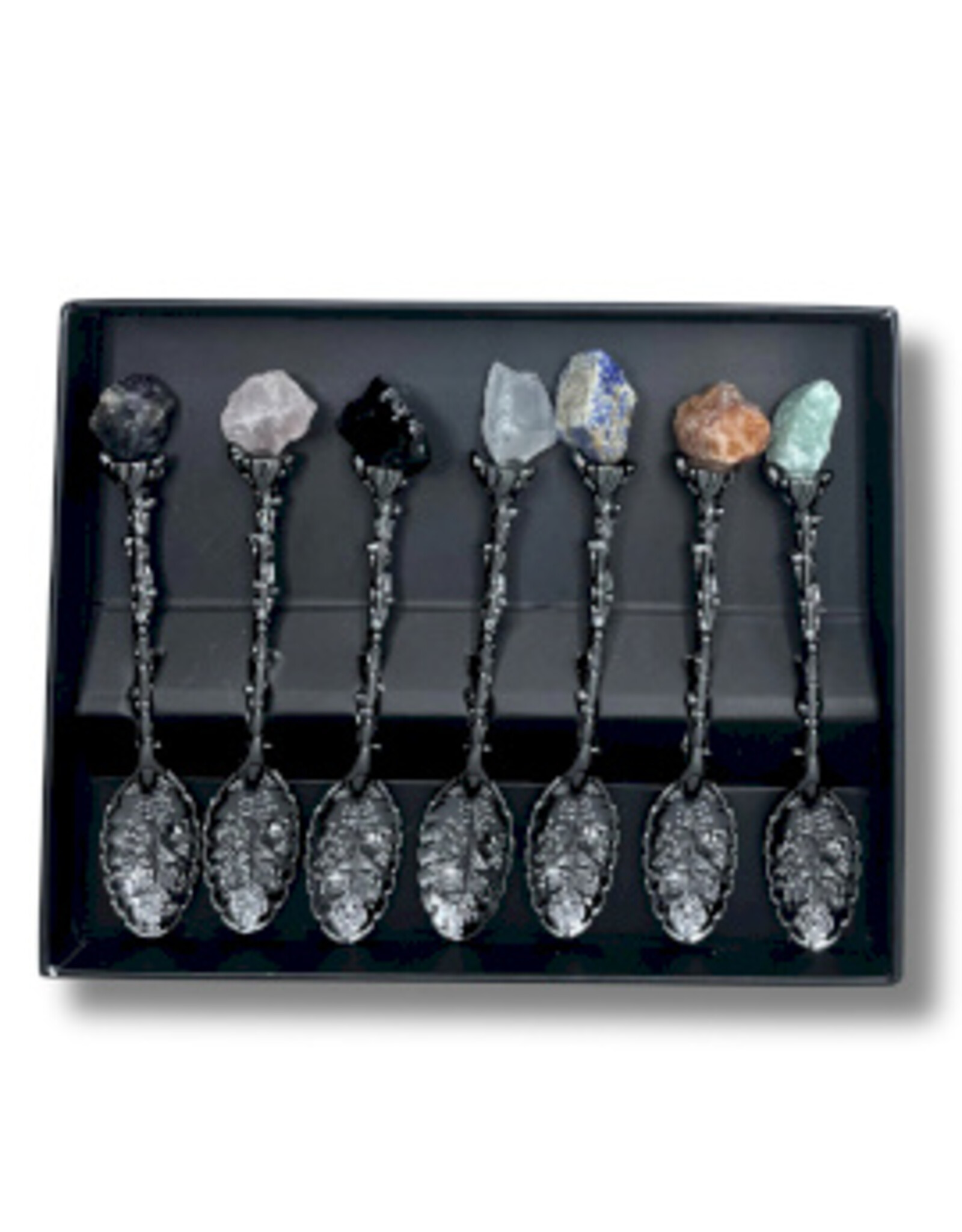 AWG Miscellaneous - Set of 7 Witch Spoons with Gemstone Crystals Dark Silver