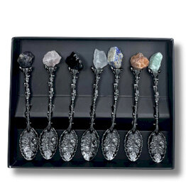AWG Set of 7Witch Spoons with  Gemstone Crystals Dark Silver