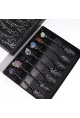 AWG Miscellaneous - Set of 7 Witch Spoons with Gemstone Crystals Dark Silver