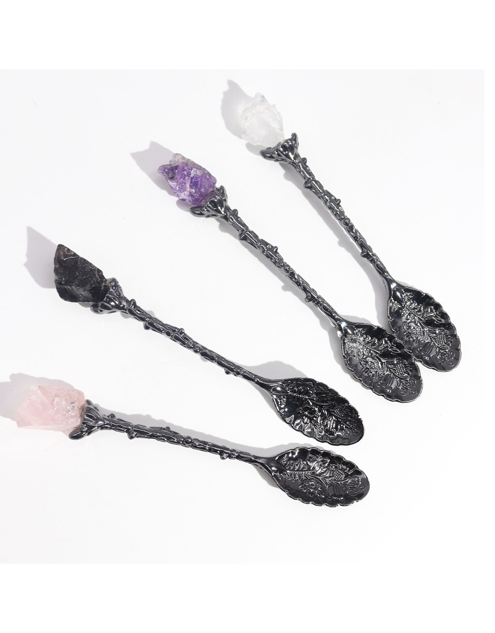 AWG Miscellaneous - Set of 7 Witch Spoons with Gemstone Crystals Dark Silver
