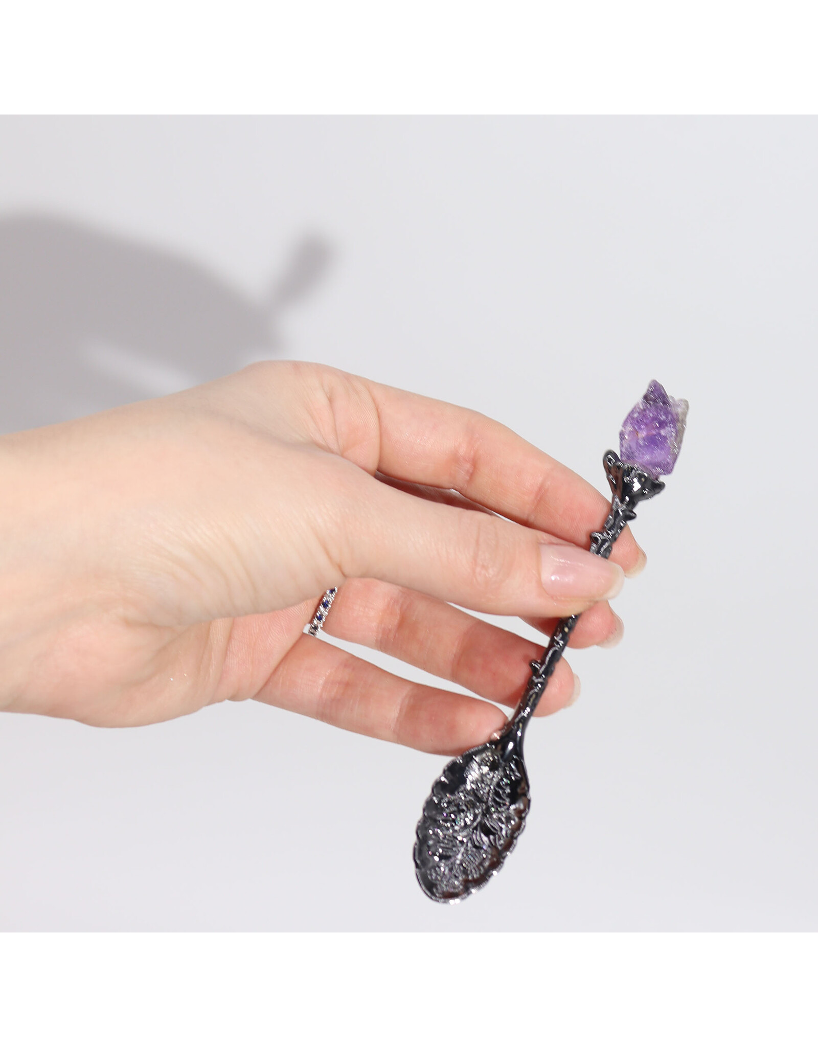 AWG Miscellaneous - Set of 7 Witch Spoons with Gemstone Crystals Dark Silver
