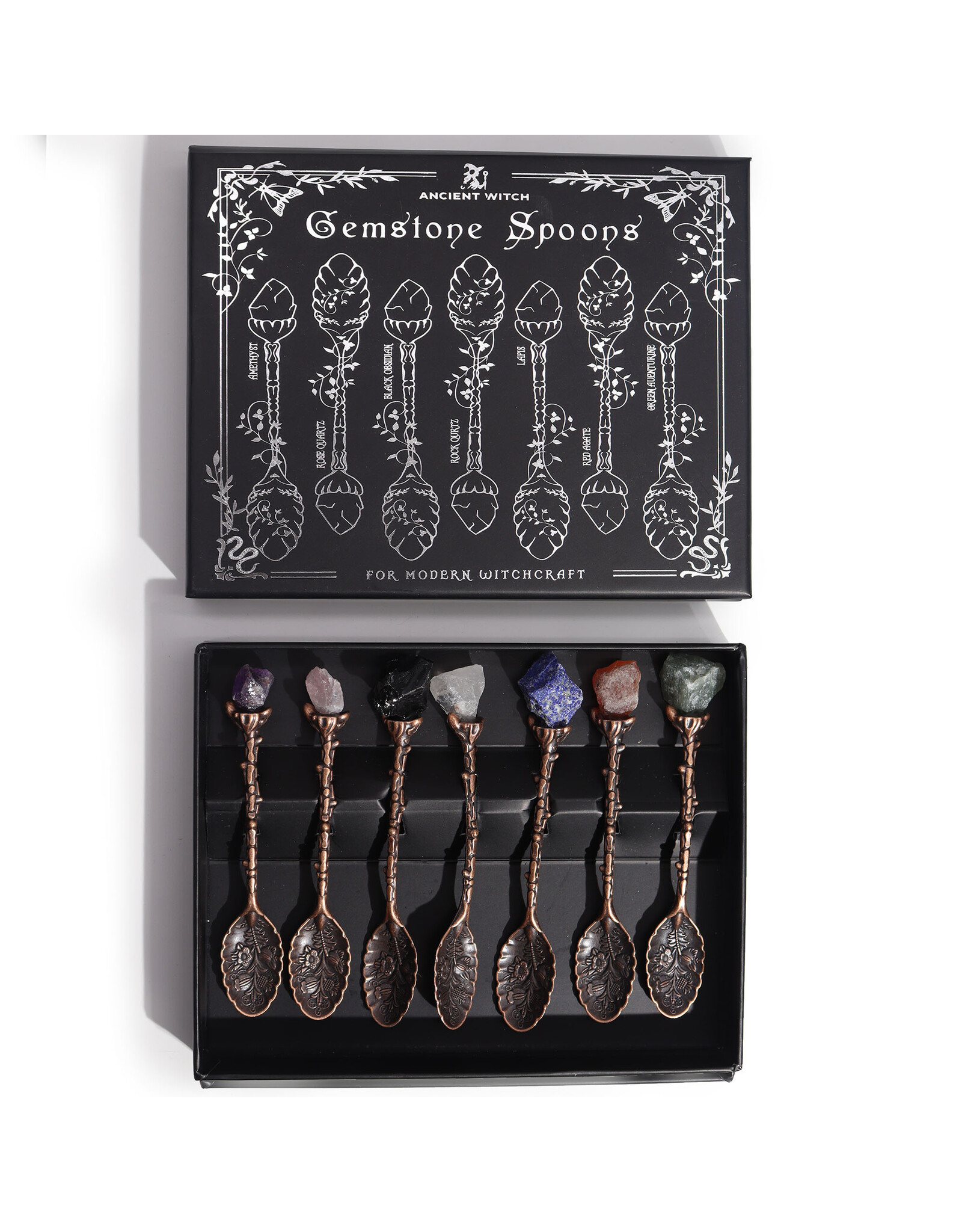 AWG Miscellaneous - Set of 7Witch Spoons with  Gemstone Crystals Bronze