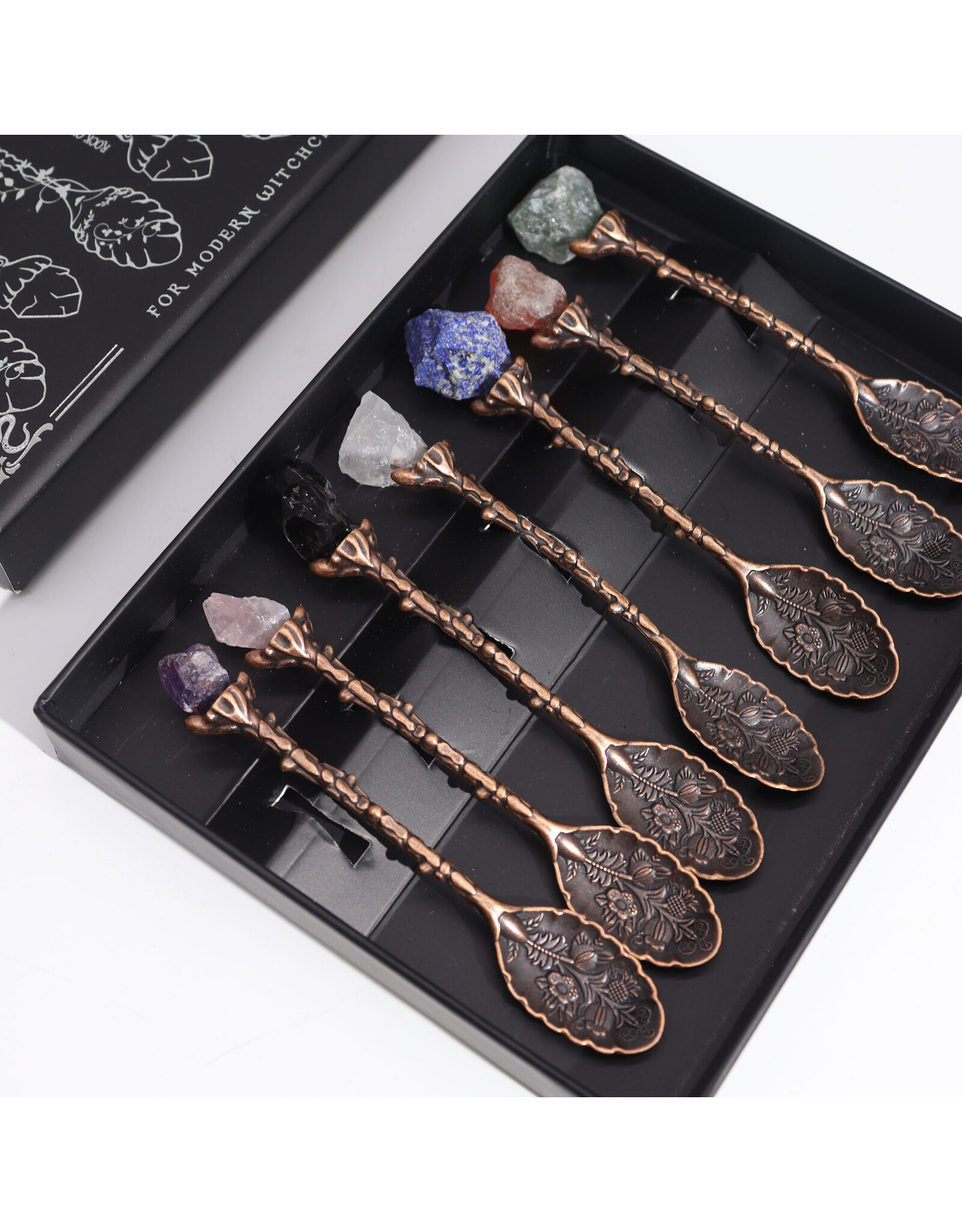 AWG Miscellaneous - Set of 7Witch Spoons with  Gemstone Crystals Bronze