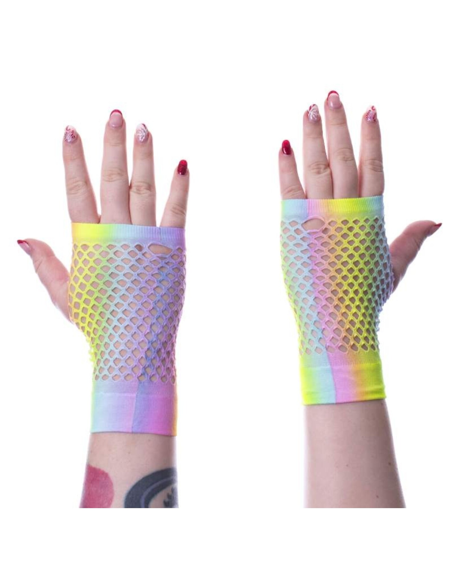 Poizen Industries Gothic en Steampunk accessoires - Mesh Handschoenen LYRA Poizen Industries Regenboog