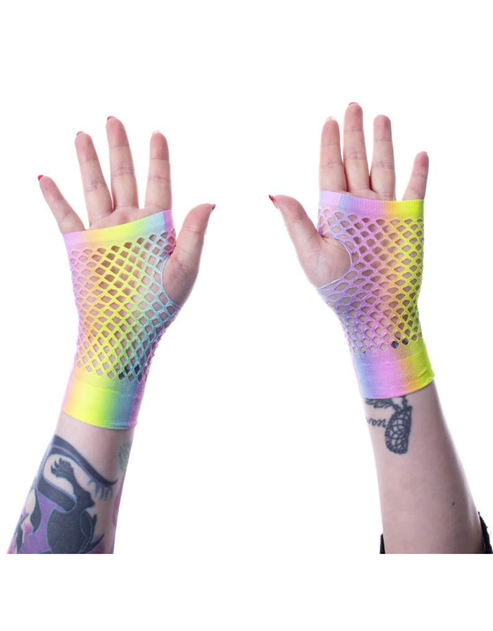 Poizen Industries Gothic en Steampunk accessoires - Mesh Handschoenen LYRA Poizen Industries Regenboog