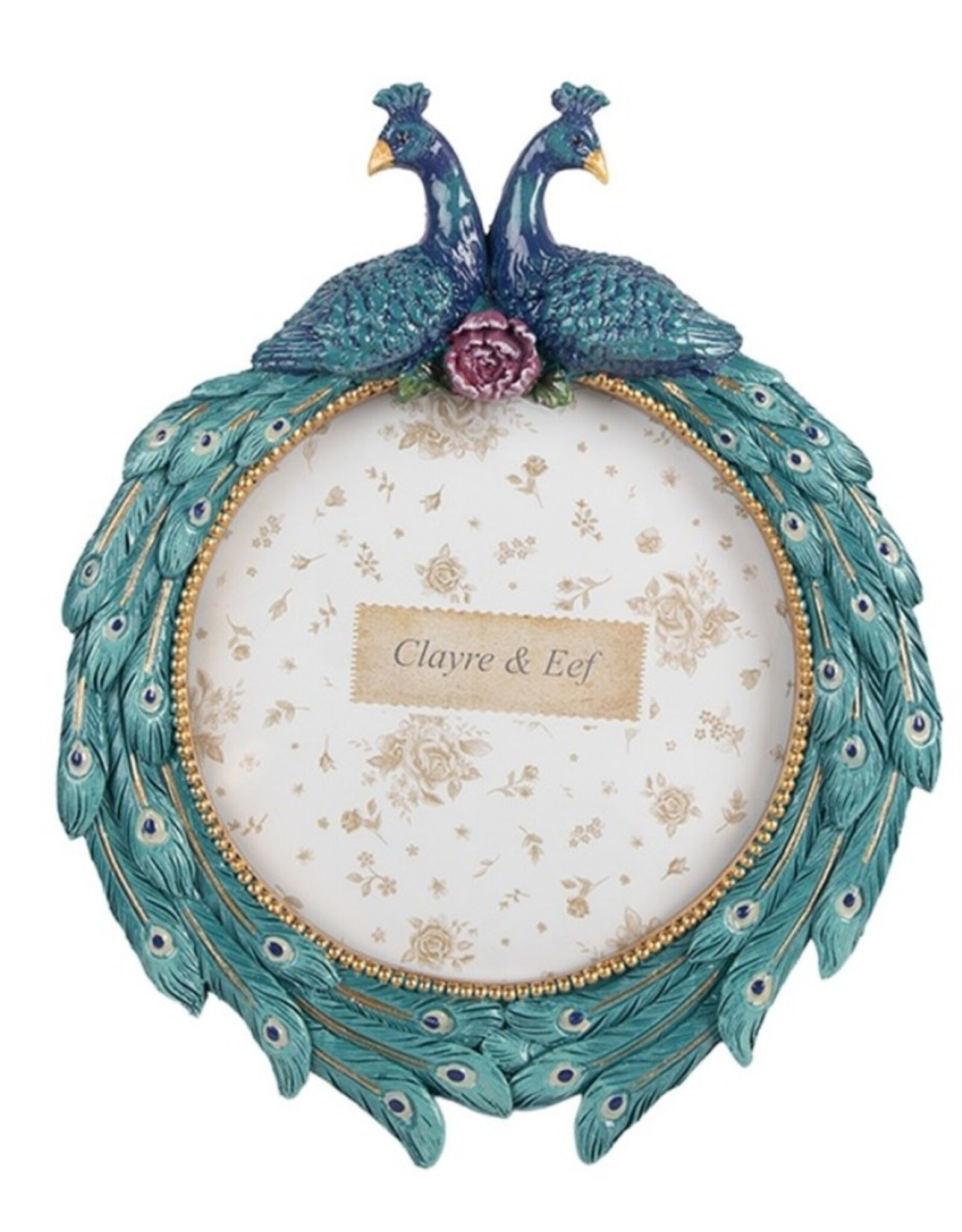 C&E Miscellaneous - Round Photo Frame with Two Peacocks and Rose
