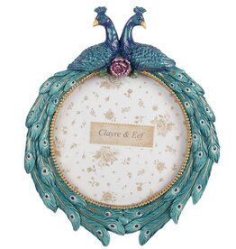 C&E Round Photo Frame with Two Peacocks and Rose
