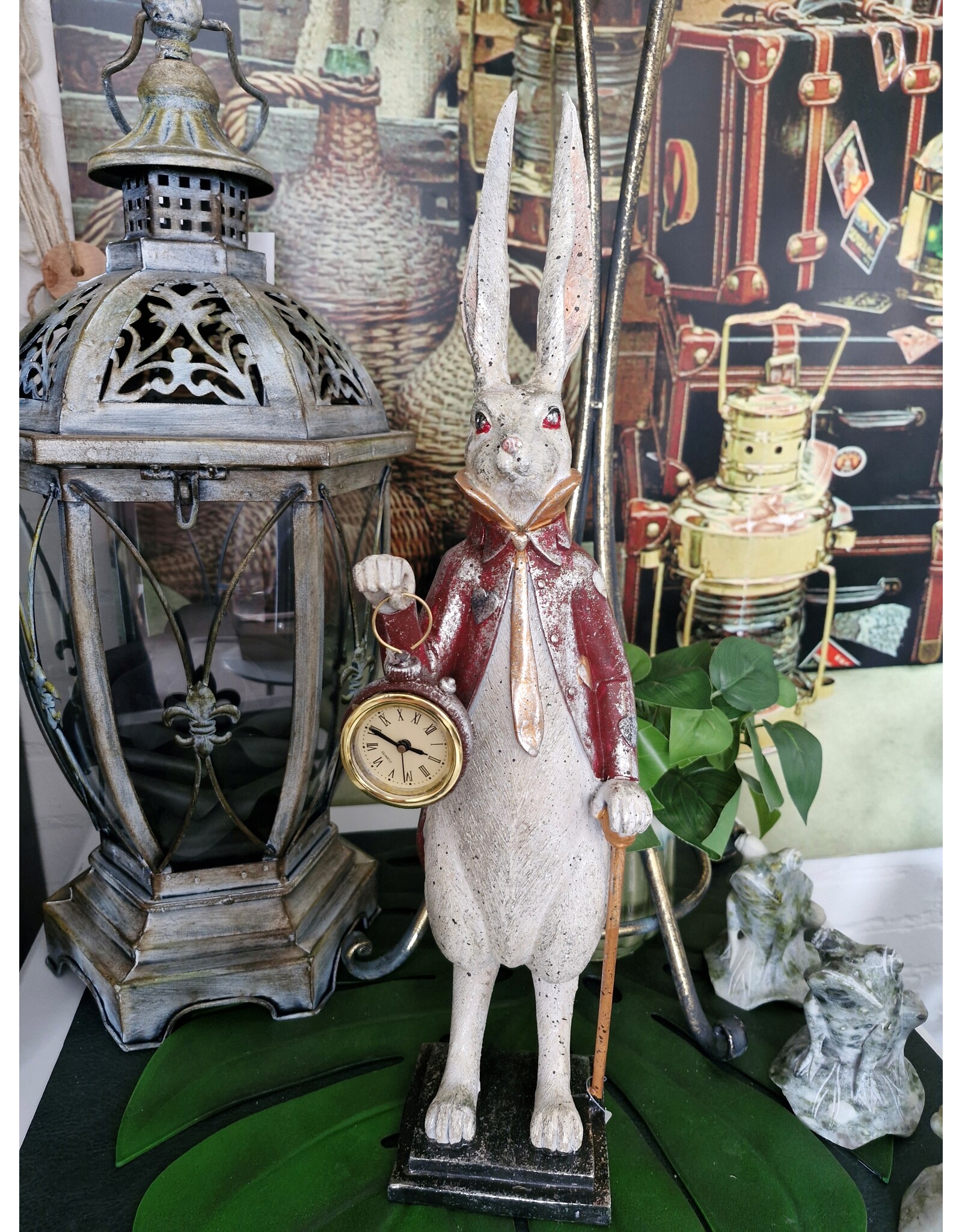 GG Giftware & Lifestyle - Hare in Long Jacket with Real Clock 49cm