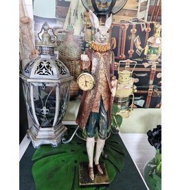 GG Hare in Victorian Clothing with a Real Clock, 56cm