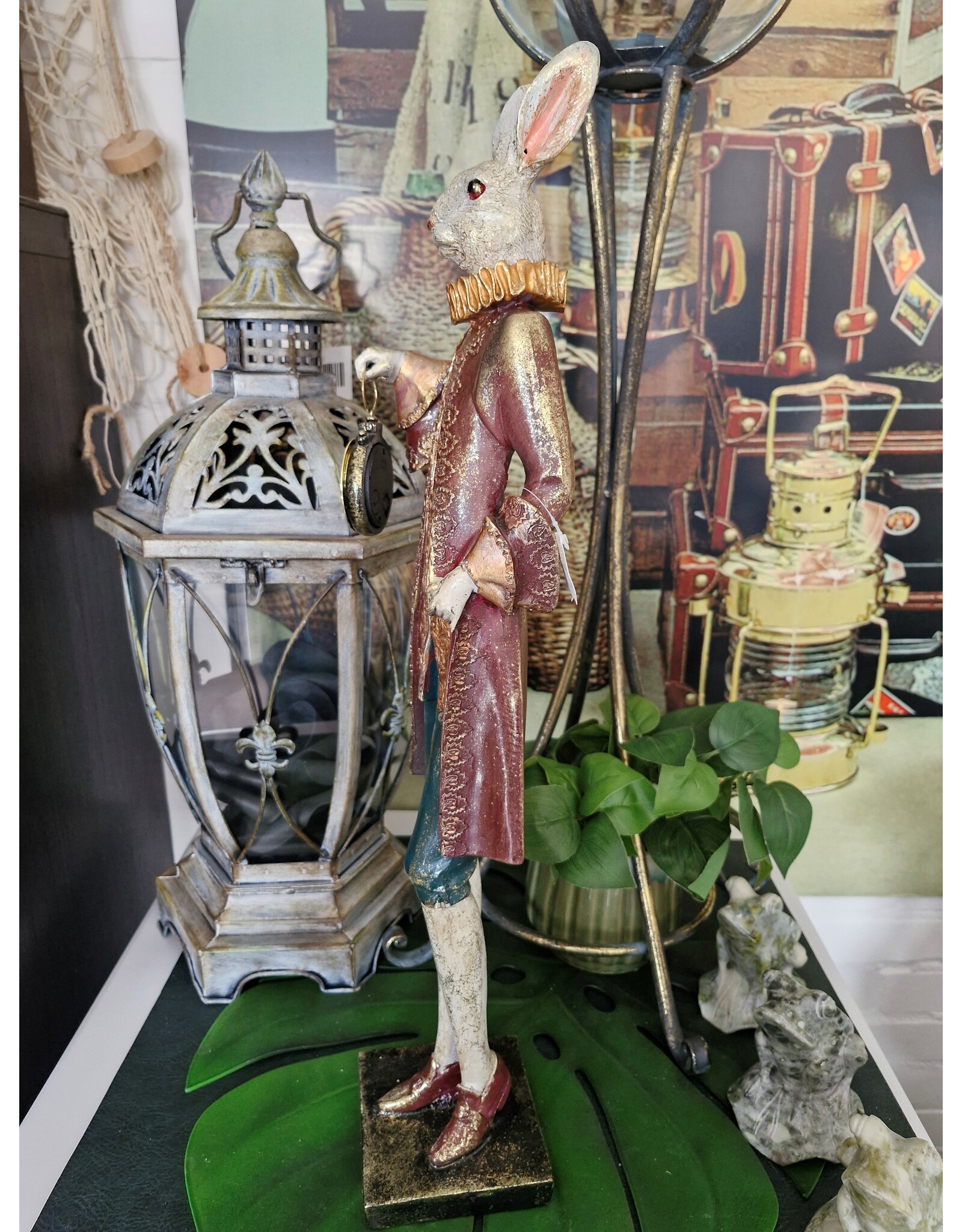 GG Giftware & Lifestyle - Hare in Victorian Clothing with a Real Clock, 56cm