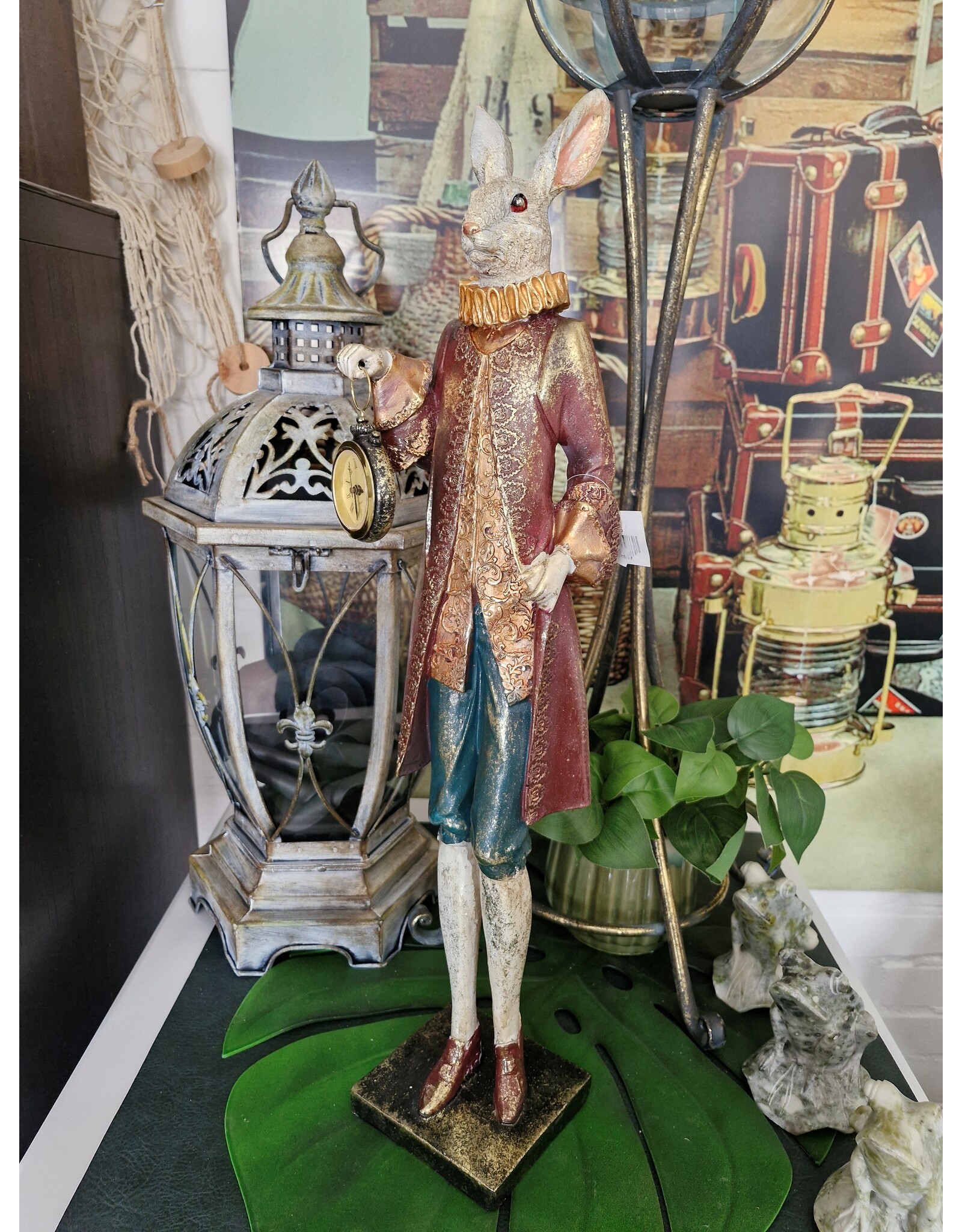 GG Giftware & Lifestyle - Hare in Victorian Clothing with a Real Clock, 56cm