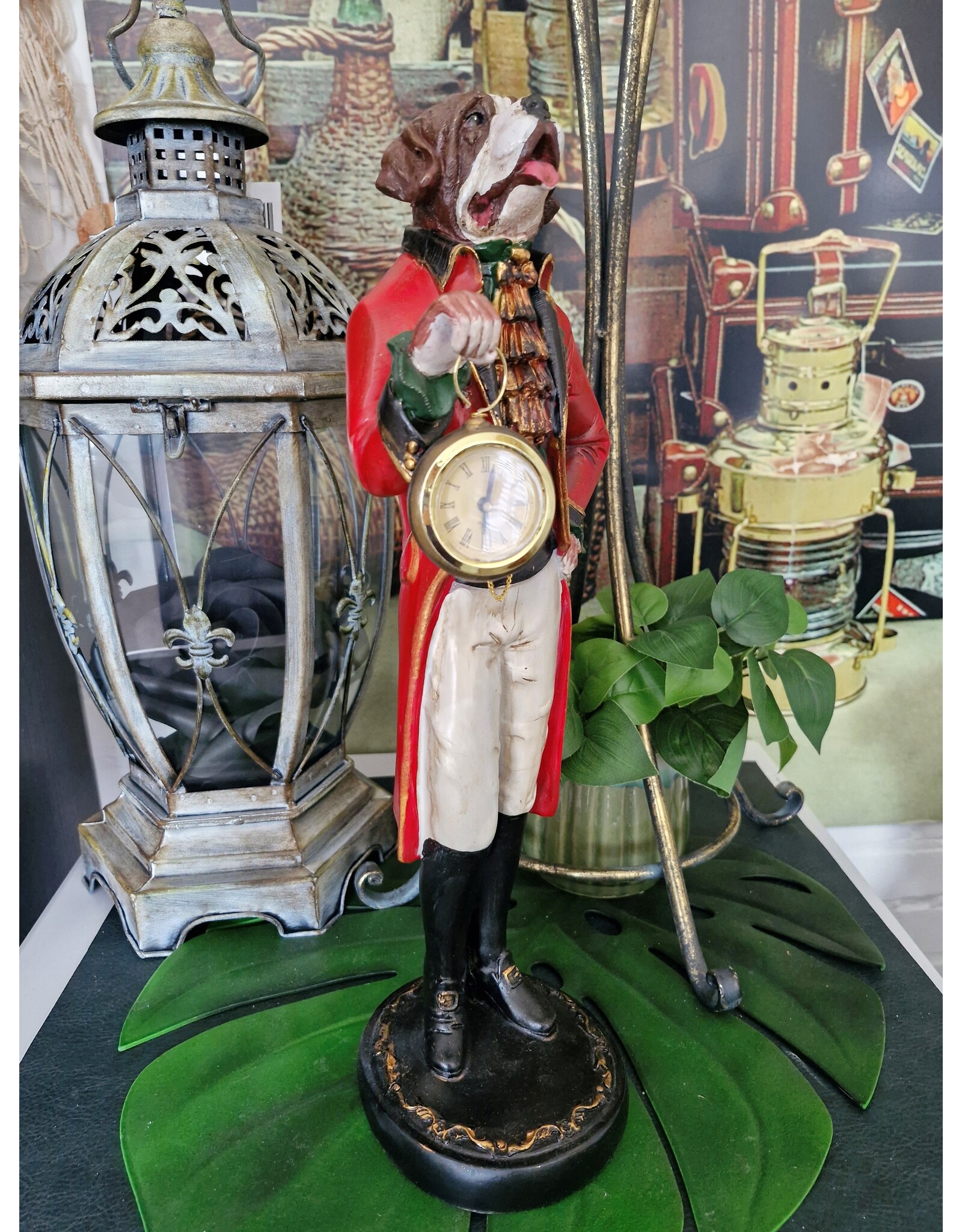 Trukado Giftware Figurines Collectables - Sint Bernard Dog Officer with real clock - statue 44cm