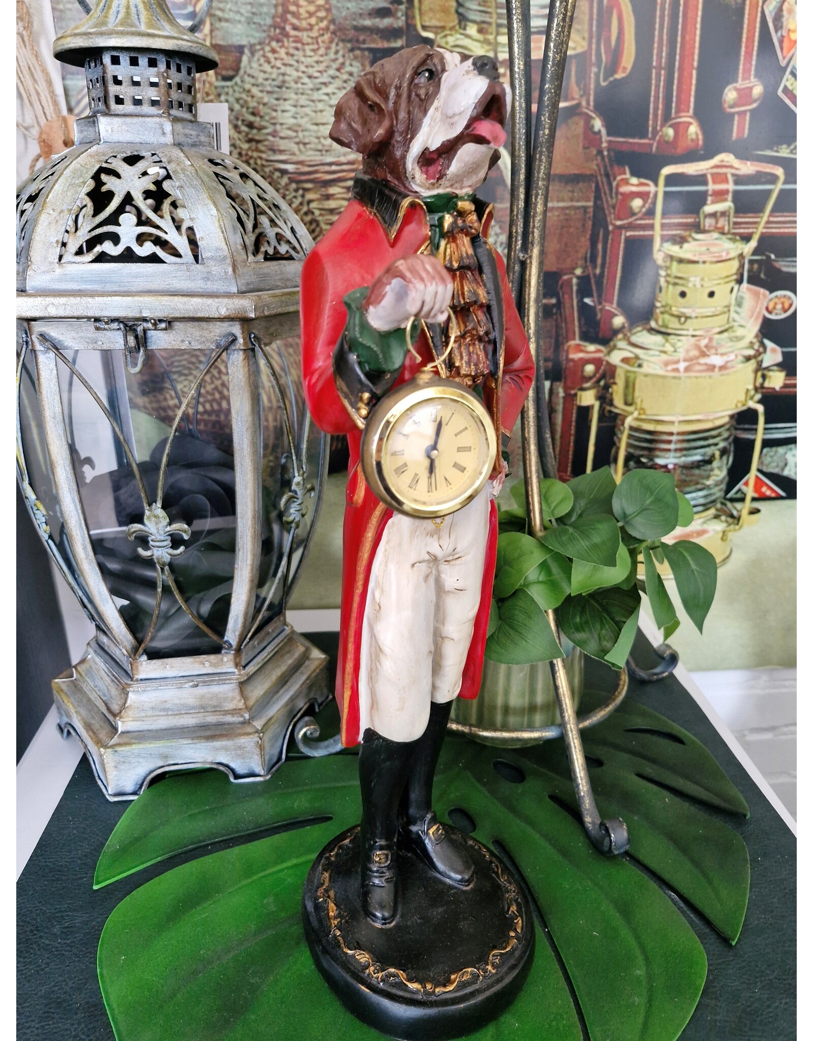 Trukado Giftware Figurines Collectables - Sint Bernard Dog Officer with real clock - statue 44cm