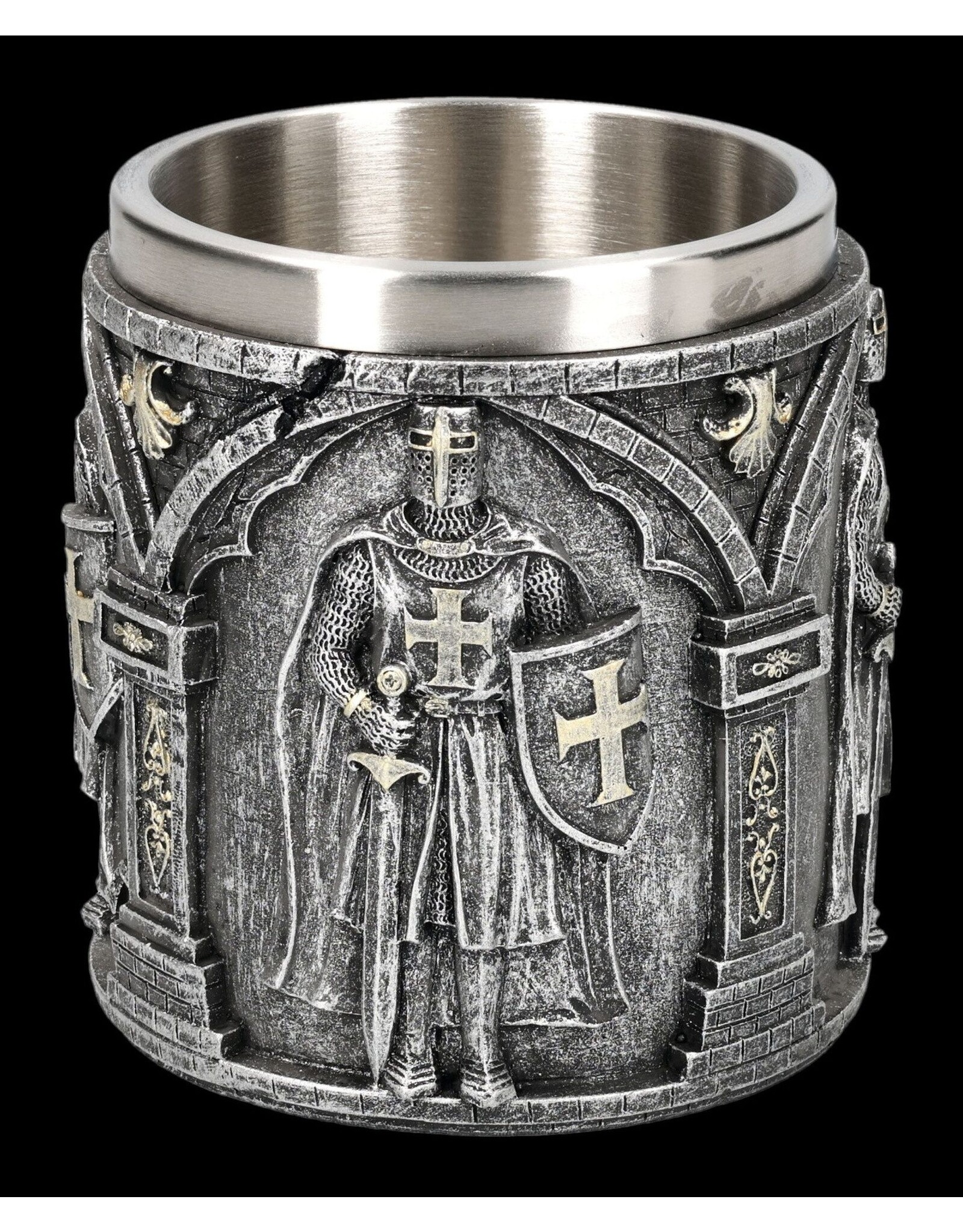 VG Drinkware - Kruisvaarder met Zwaard en Schild Mok met metalen inzet