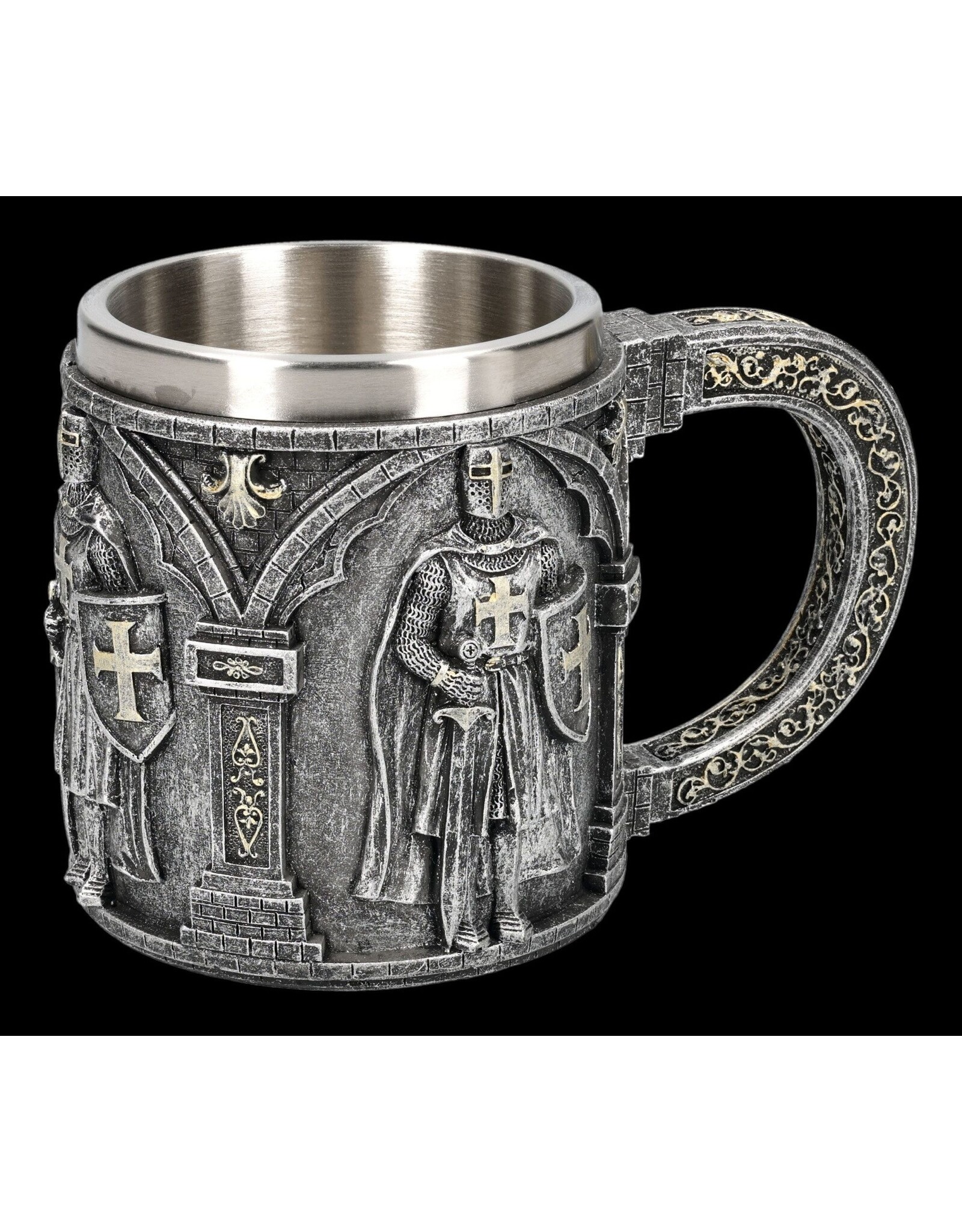 VG Drinkware - Kruisvaarder met Zwaard en Schild Mok met metalen inzet