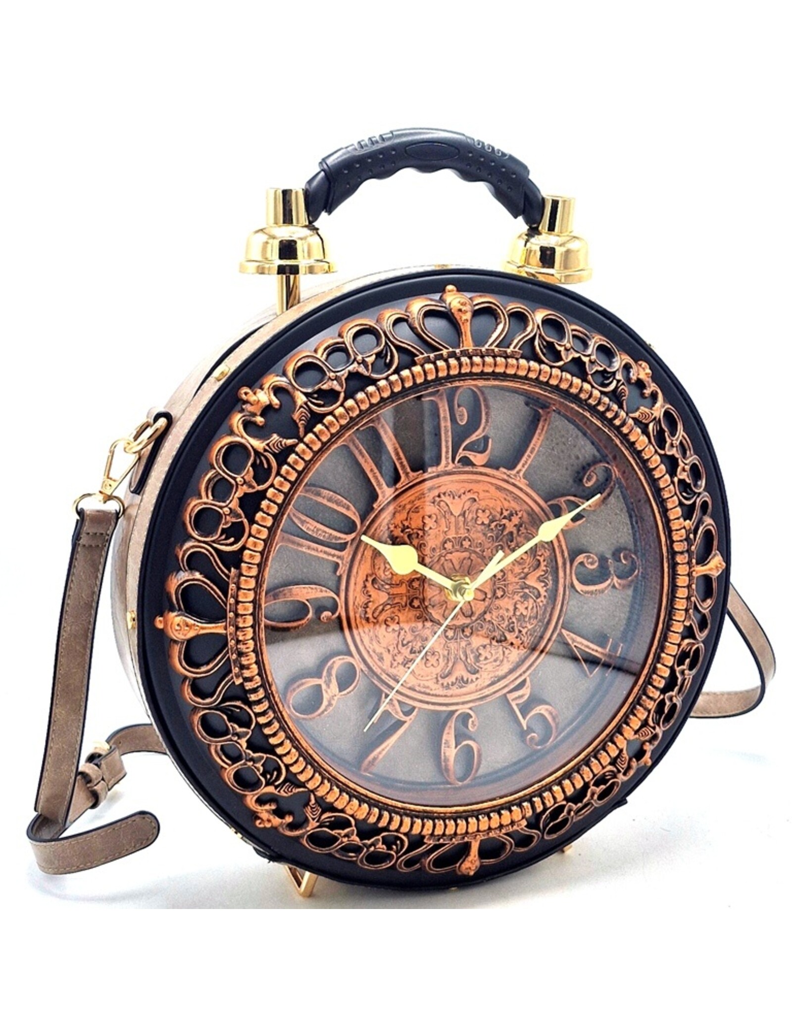 Magic Bags Fantasy tassen - Klok tas met Werkende Klok Vintage Taupe (large)